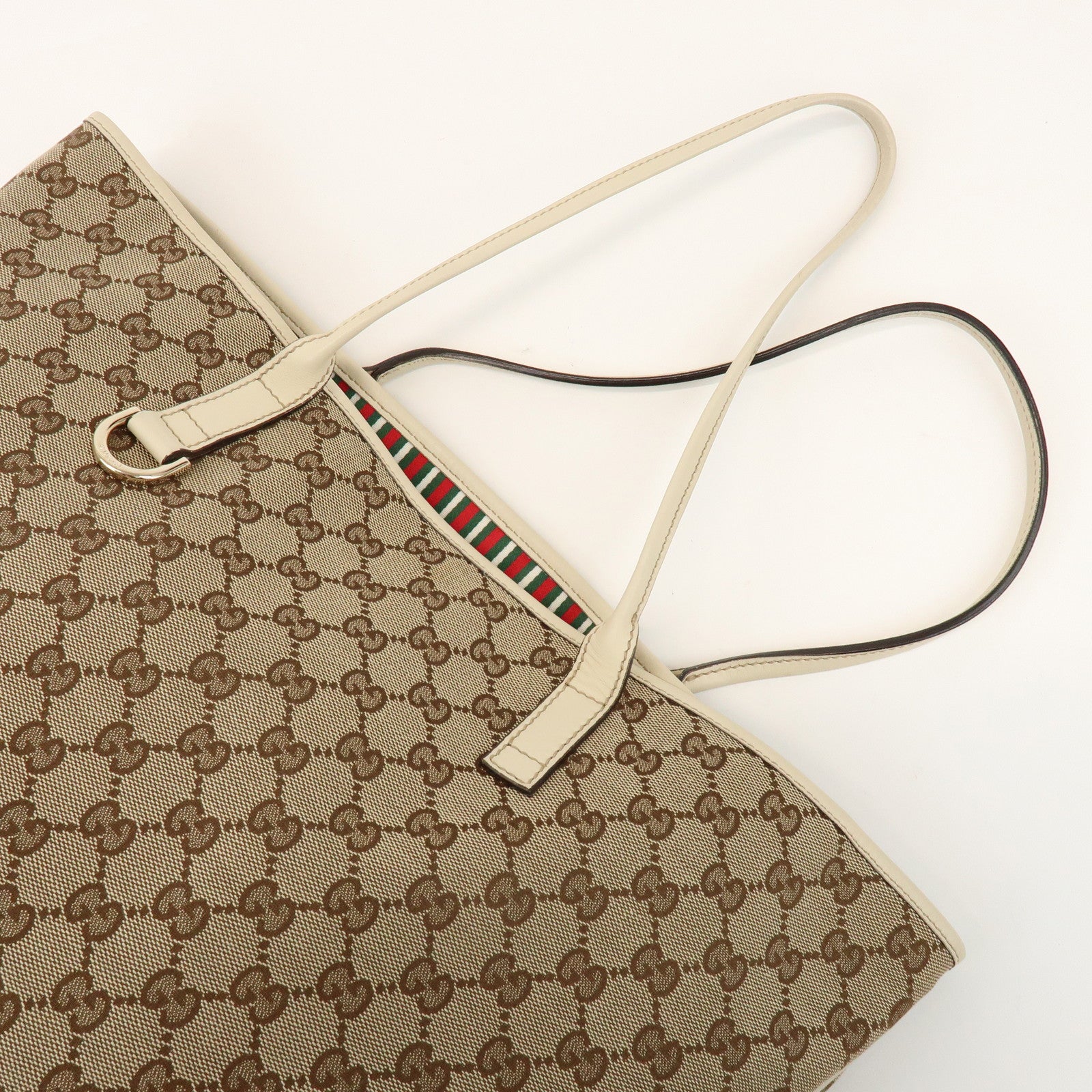 GUCCI New Britt GG Canvas Leather Tote Bag Beige White 169945
