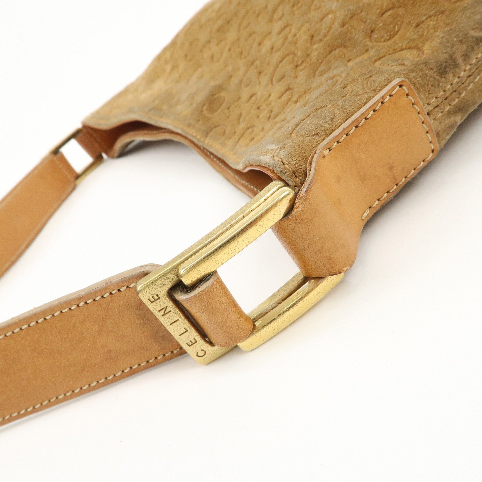 CELINE C Macadam Leather Suede Shoulder Bag Hand Bag Beige