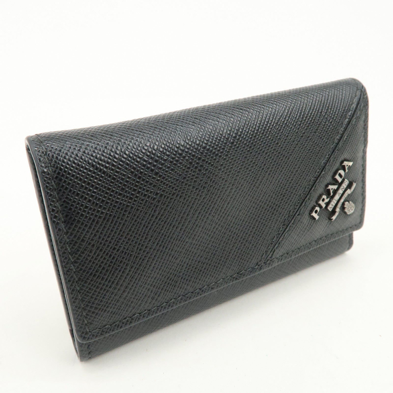 PRADA Logo Saffiano Leather 6 Rings Key Case Black 2PG222