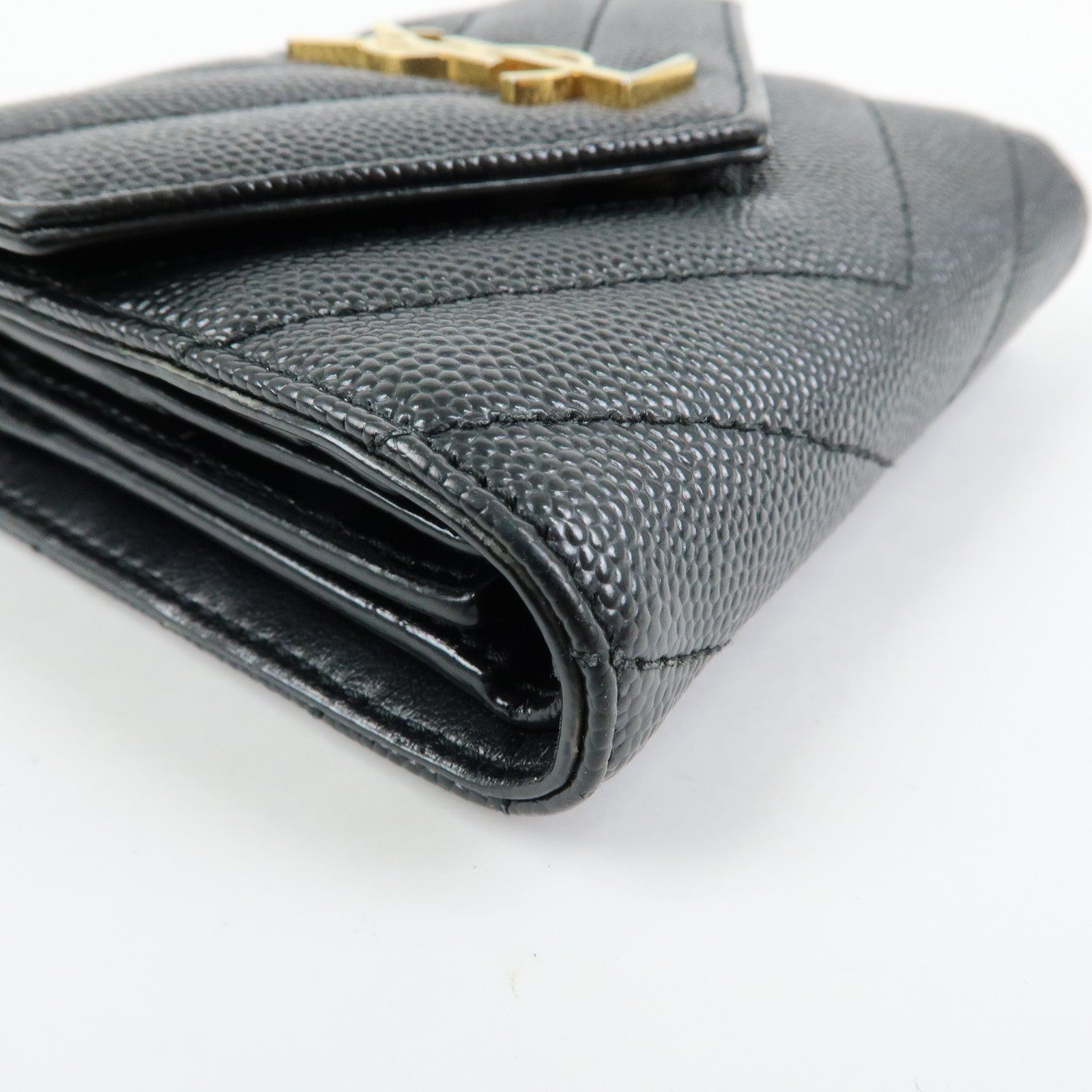 SAINT LAURENT PARIS Cassandra Leather Compact Wallet Black 692061
