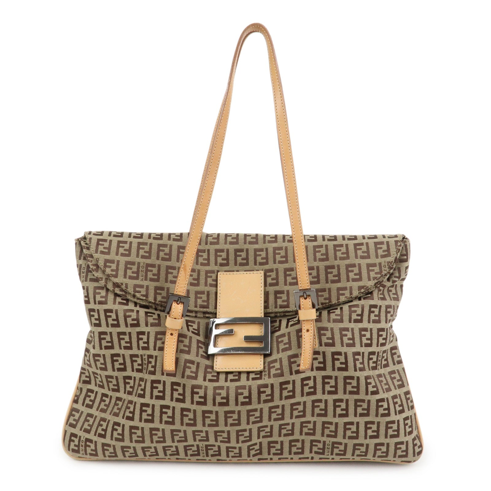 FENDI Zucchino Canvas Leather Shoulder Bag Hand Bag Brown 8BR090