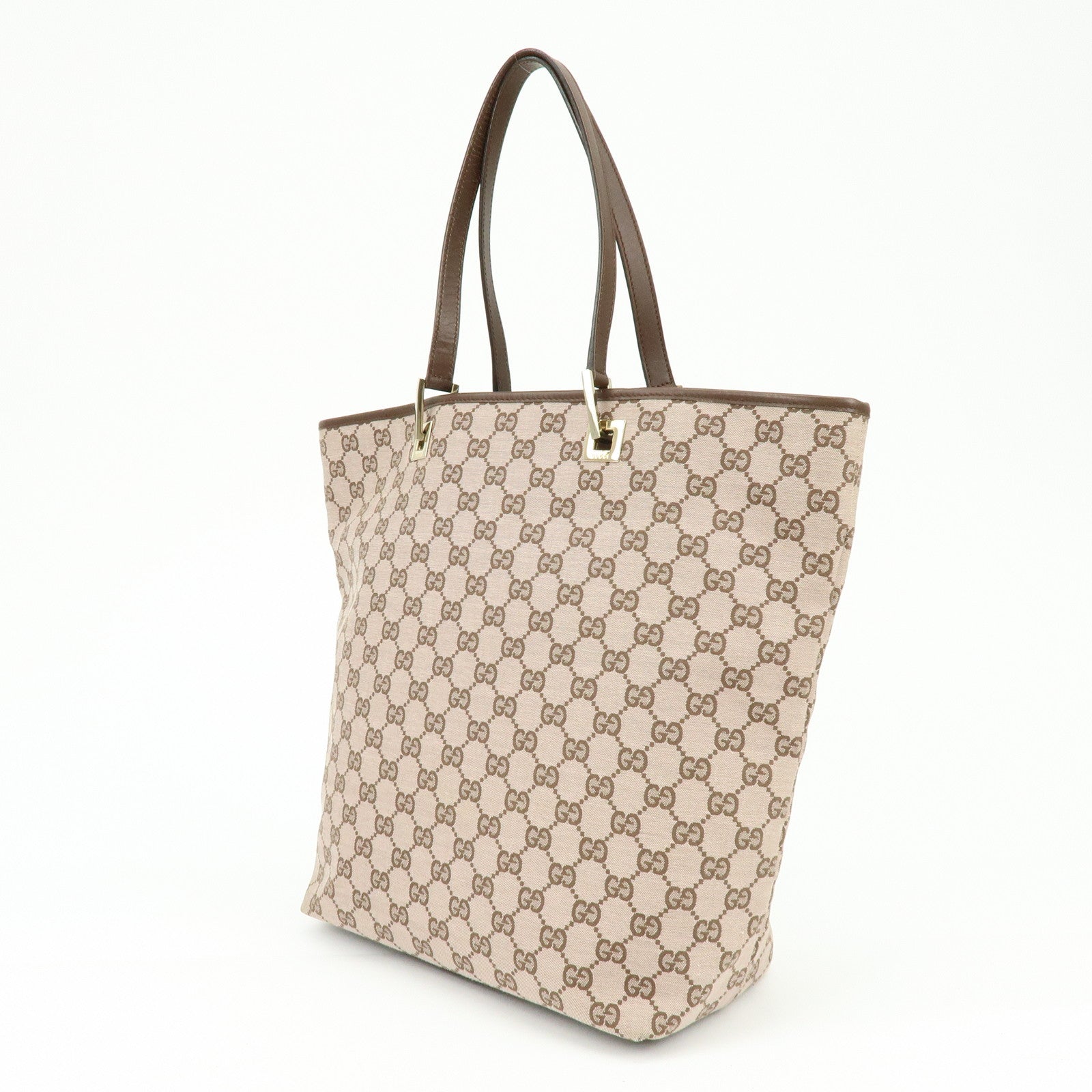 GUCCI GG Monogram Canvas Leather Tote Bag Hand Bag Brown 002.1098
