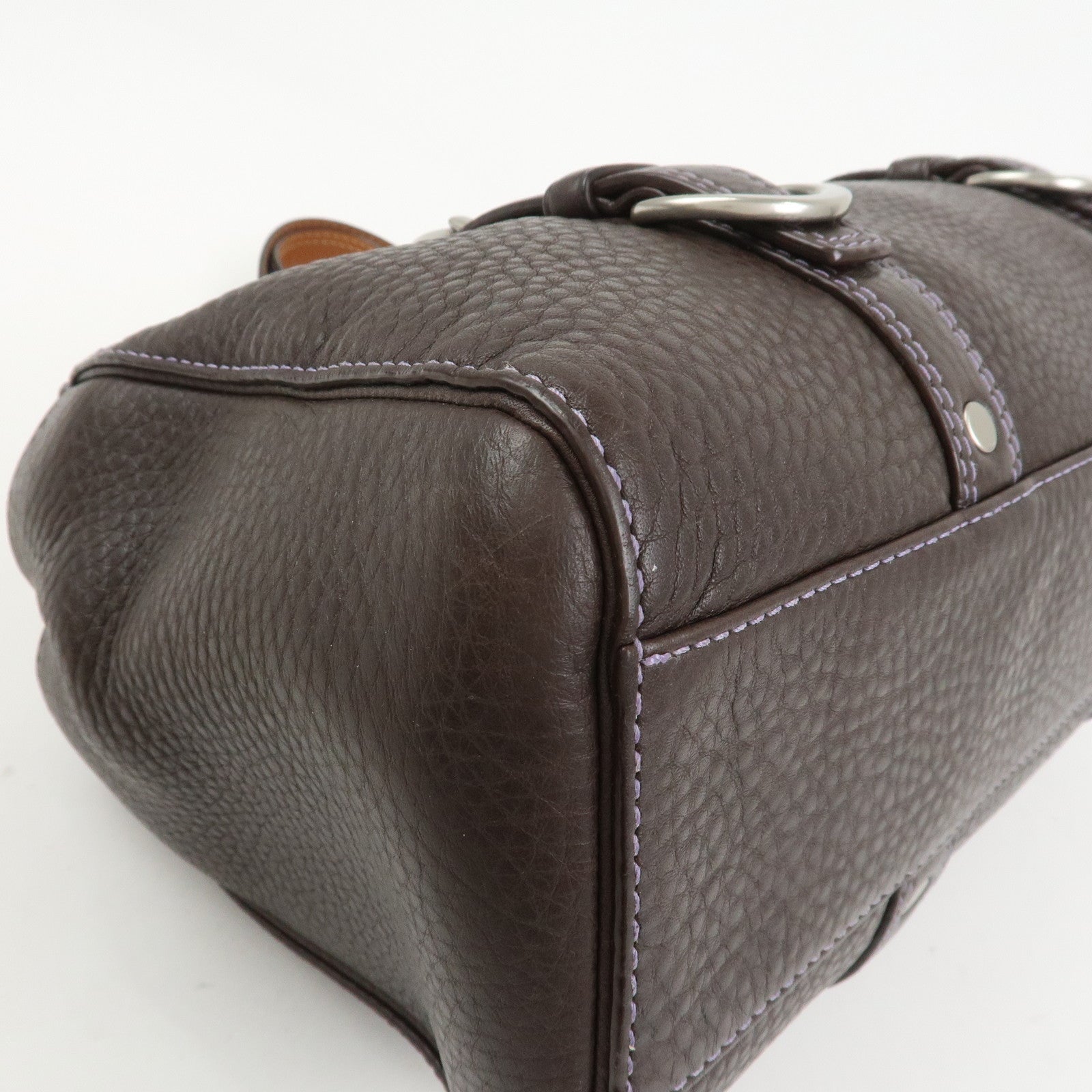 COACH Logo Leather Shoulder Bag Hand Bag Boston Bag Dark Brown