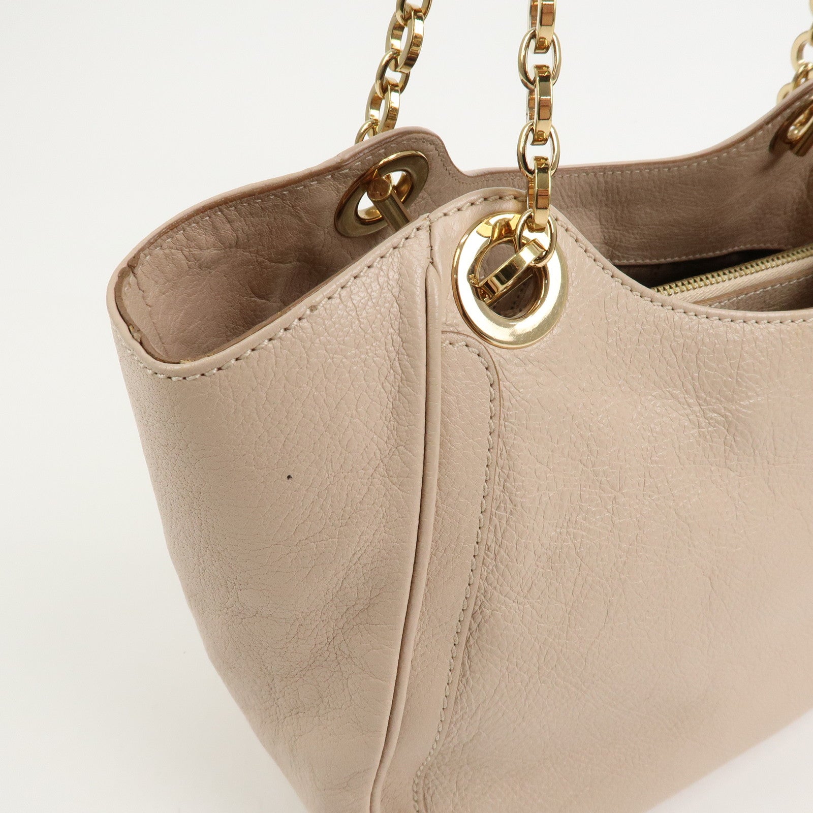 Ferragamo Leather Shoulder Bag Hand Bag Pink Beige Gold