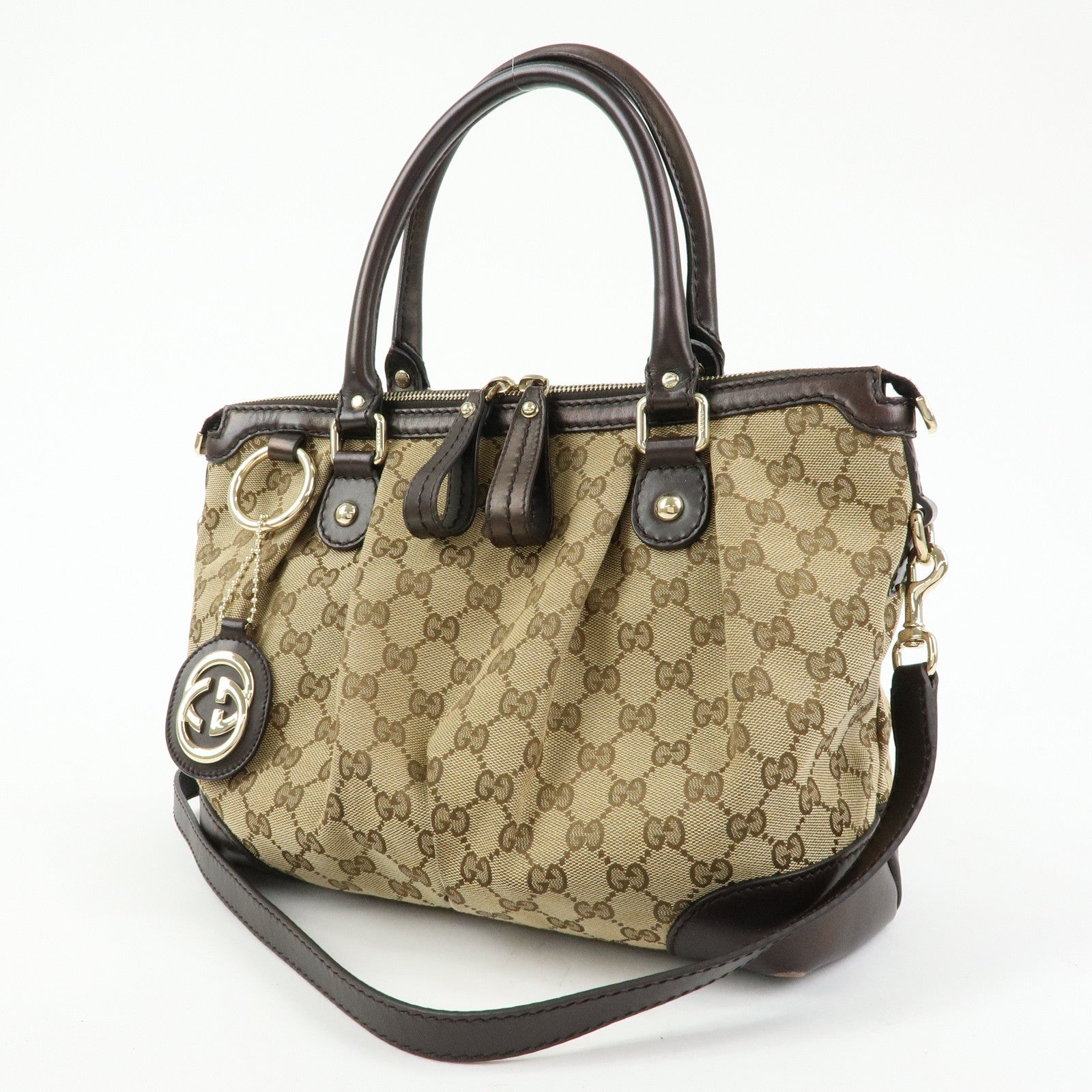 GUCCI Sukey Interlocking G GG Canvas Leather 2Way Bag Brown 247902
