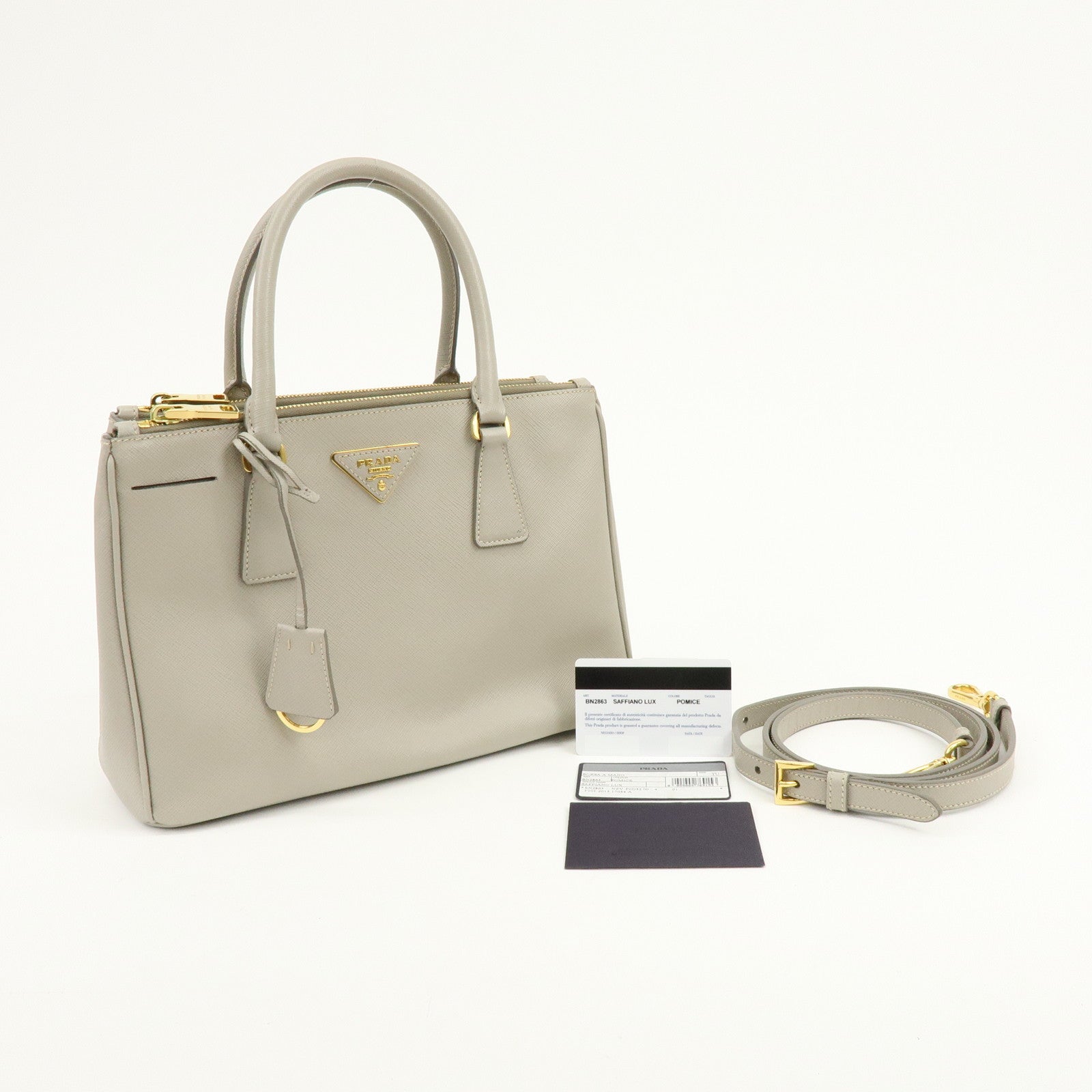 PRADA Triangle Logo Galleria 2Way Bag Shoulder Bag Gray BN2863