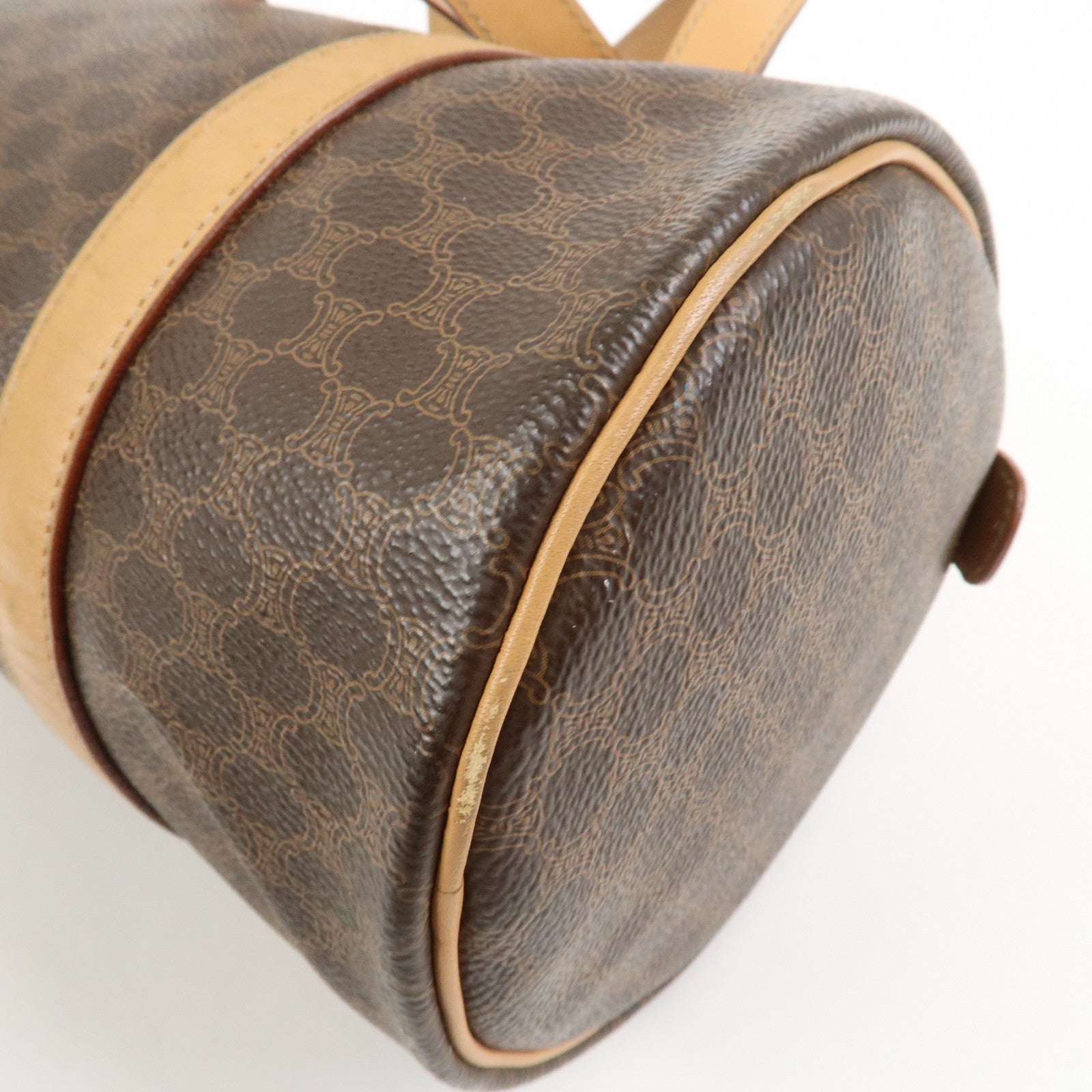 CELINE Macadam Canvas Leather Boston Bag Tote Bag Brown
