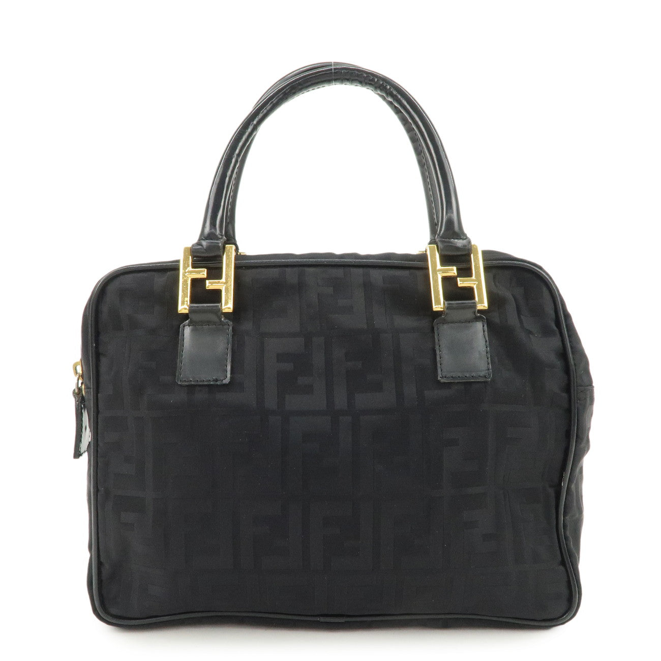 FENDI Zucca Nylon Hand Bag Shoulder Bag Black Gold