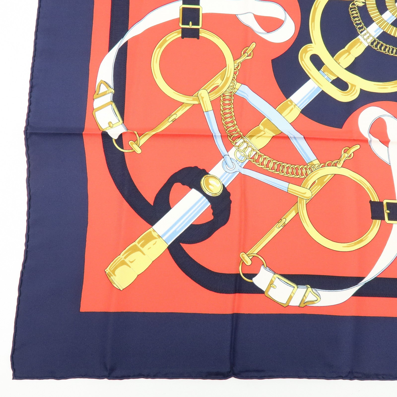 HERMES Carre 90 Silk 100% Scarf  Eperon d'or Navy Red