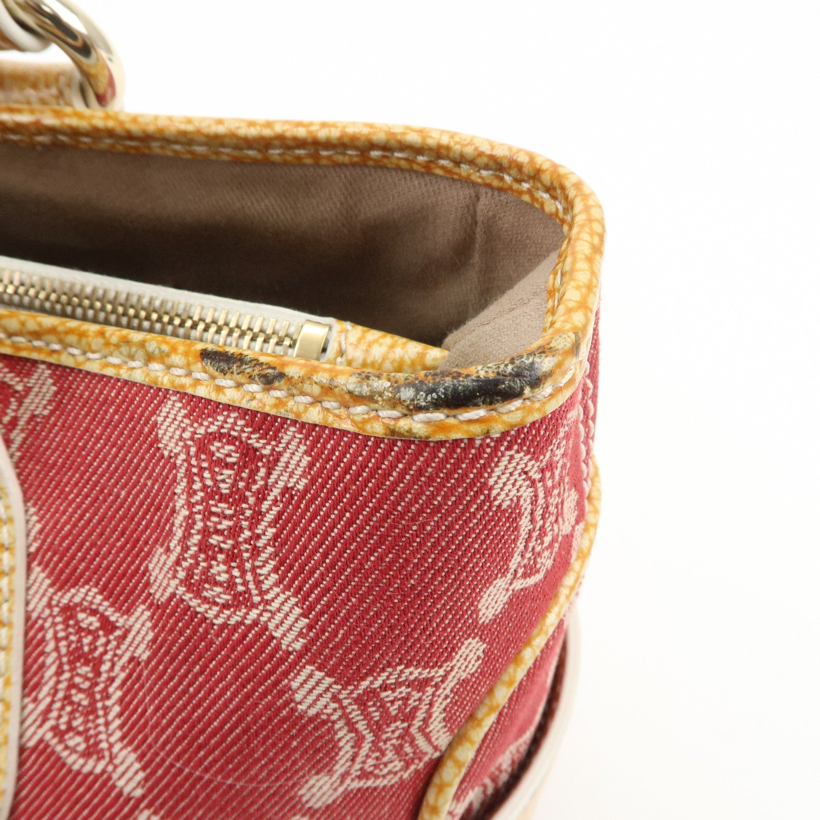 CELINE Macadam Boogie Canvas Leather Hand Bag Red Beige