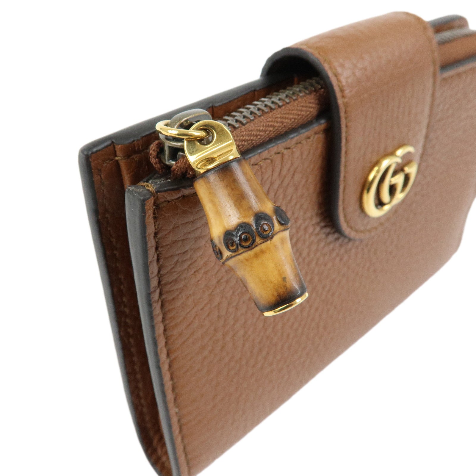 GUCCI Bamboo Leather Zippy Compact Wallet Brown 739498