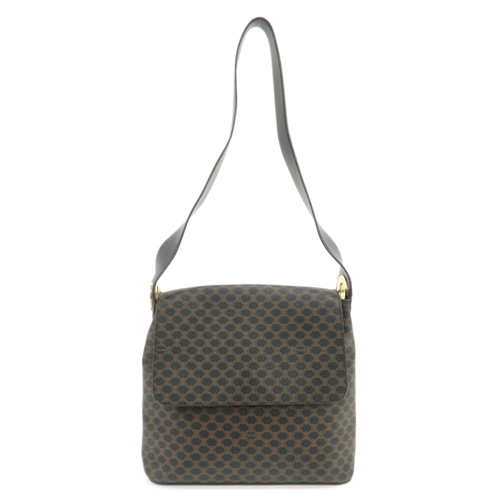 CELINE Macadam PVC Leather Shoulder Bag Hand Bag Black Brown