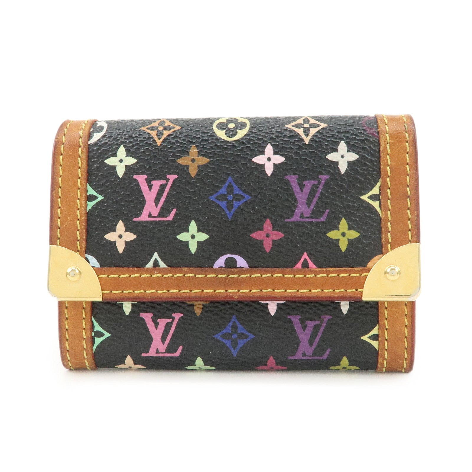 Louis Vuitton Monogram Multicolor Porte Monnaie Plat Coin Case Noir M92656 Used