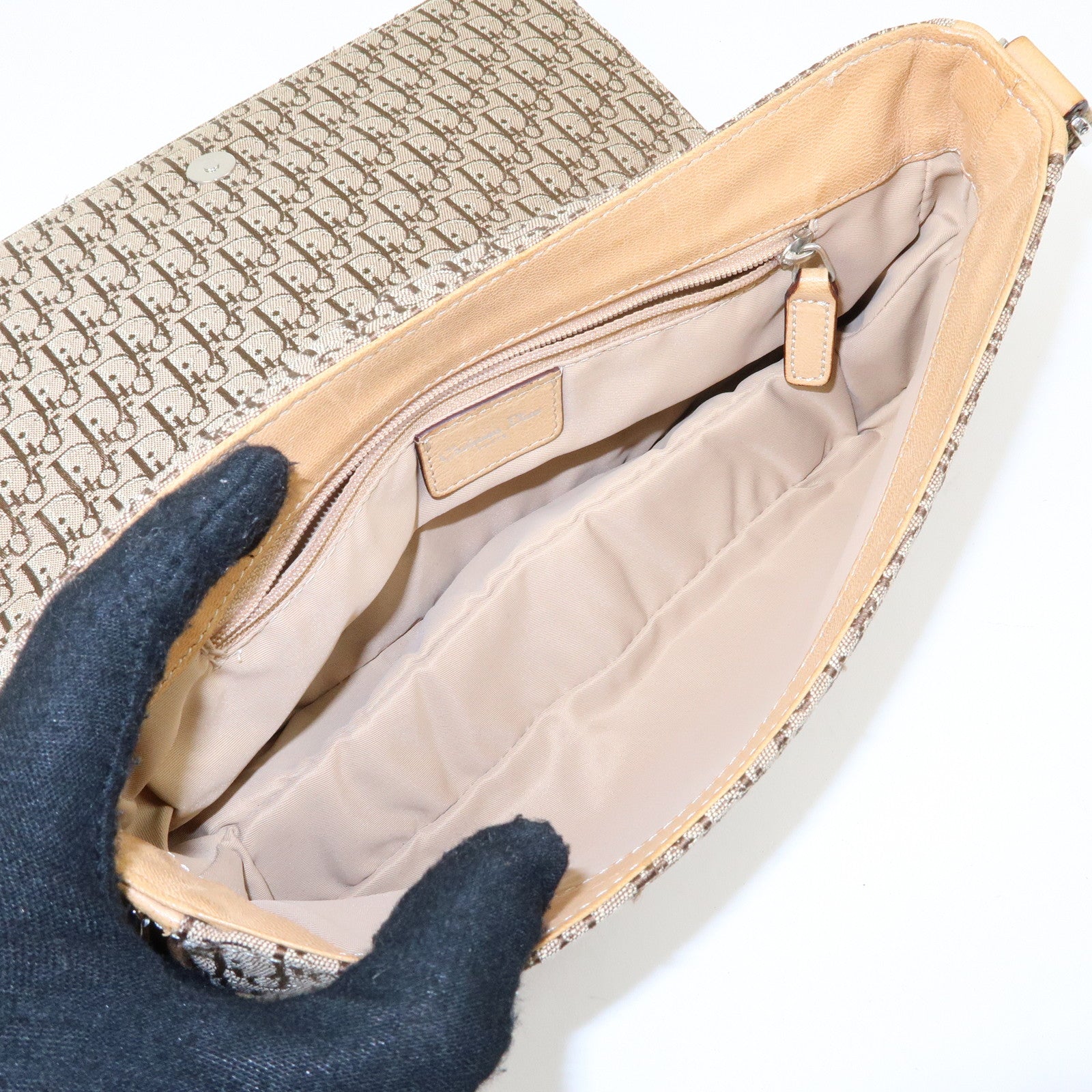 Christian Dior Trotter Canvas Leather Hand Bag Beige Brown