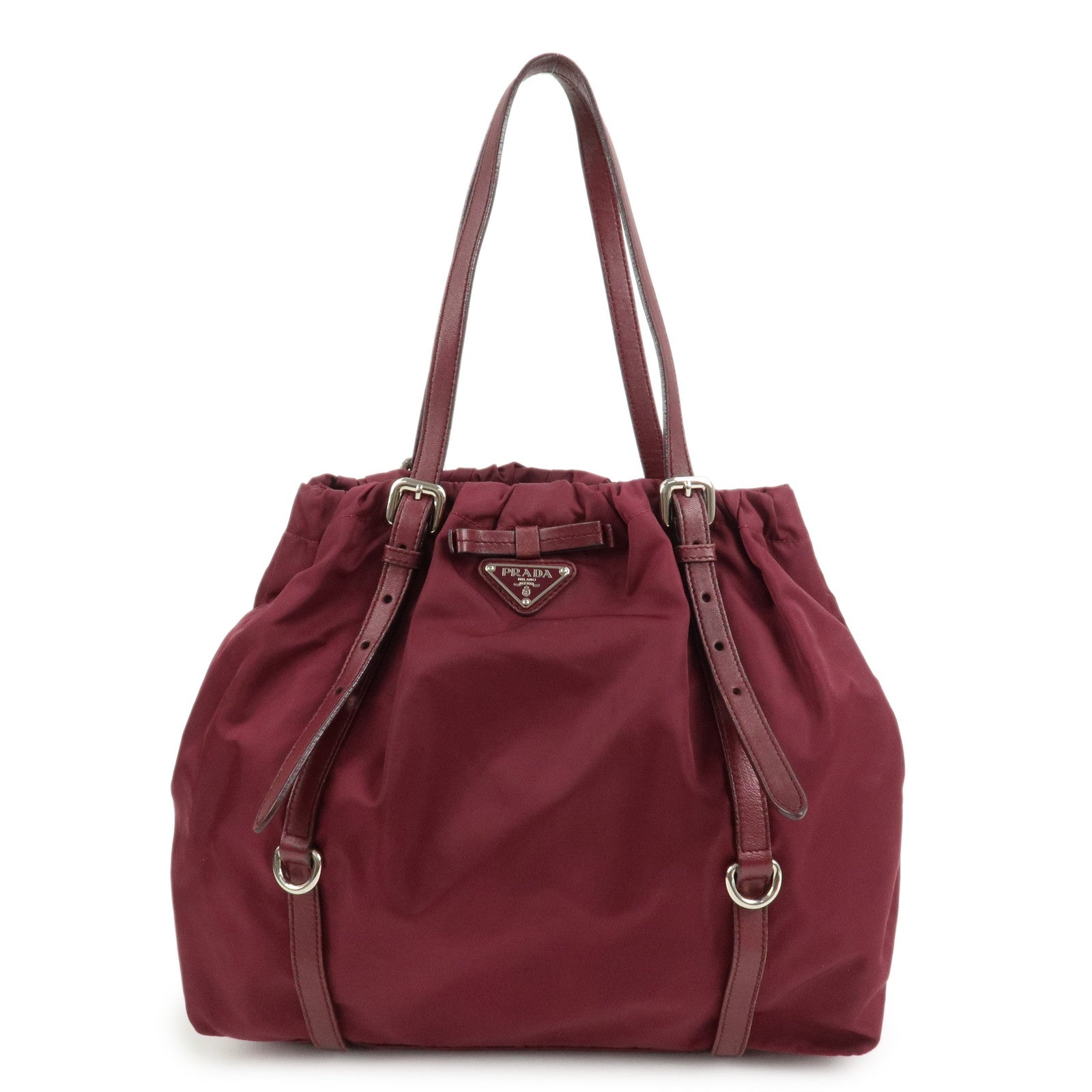 PRADA Triangle Nylon Leather Tote Bag Shoulder Bag Bordeaux