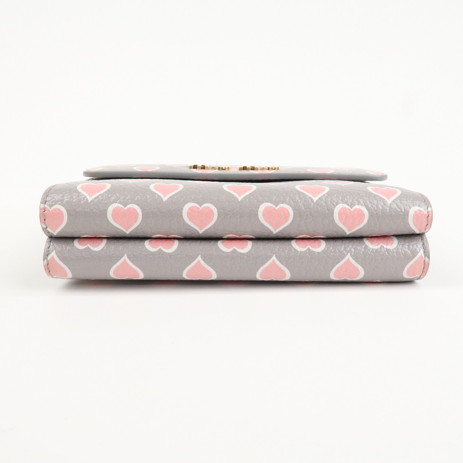 MIU MIU Leather Heart BI-fold Wallet Pink Gray Gold Hardware 5ML014 Used