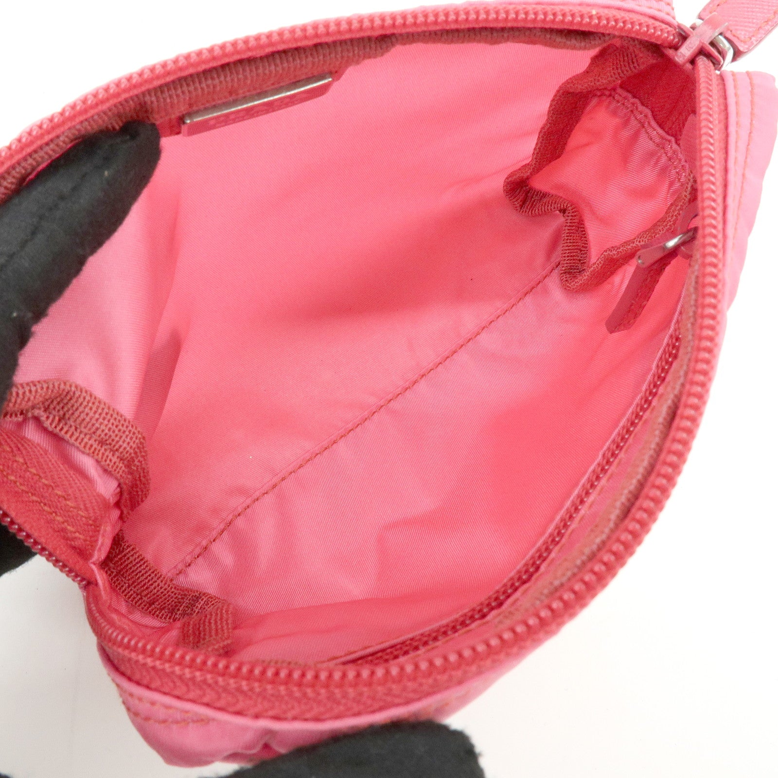 PRADA Triangle Logo Nylon Leather Cosmetic Pouch Pink 1NA021