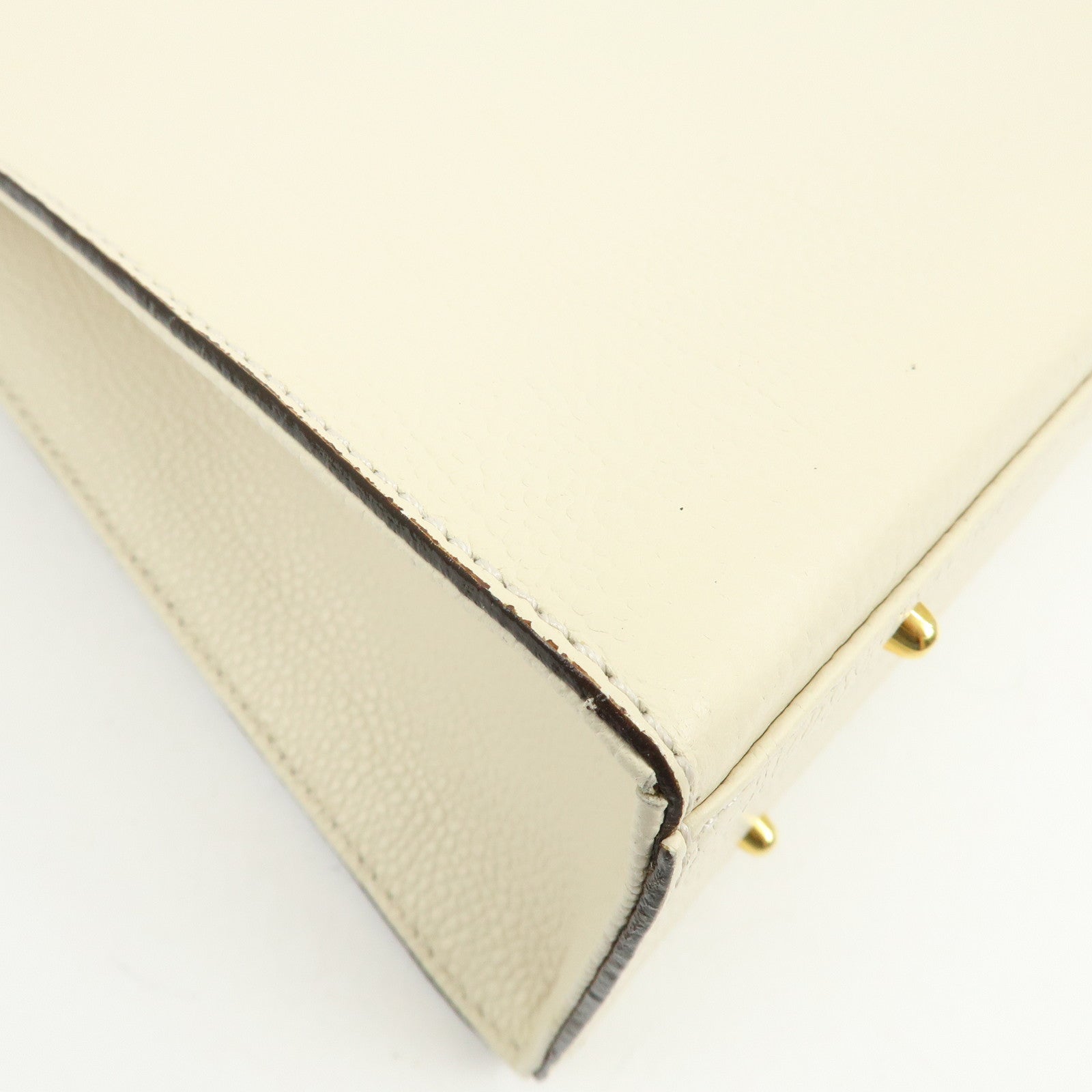 VALENTINO GARAVANI V Logo Leather Hand Bag Ivory