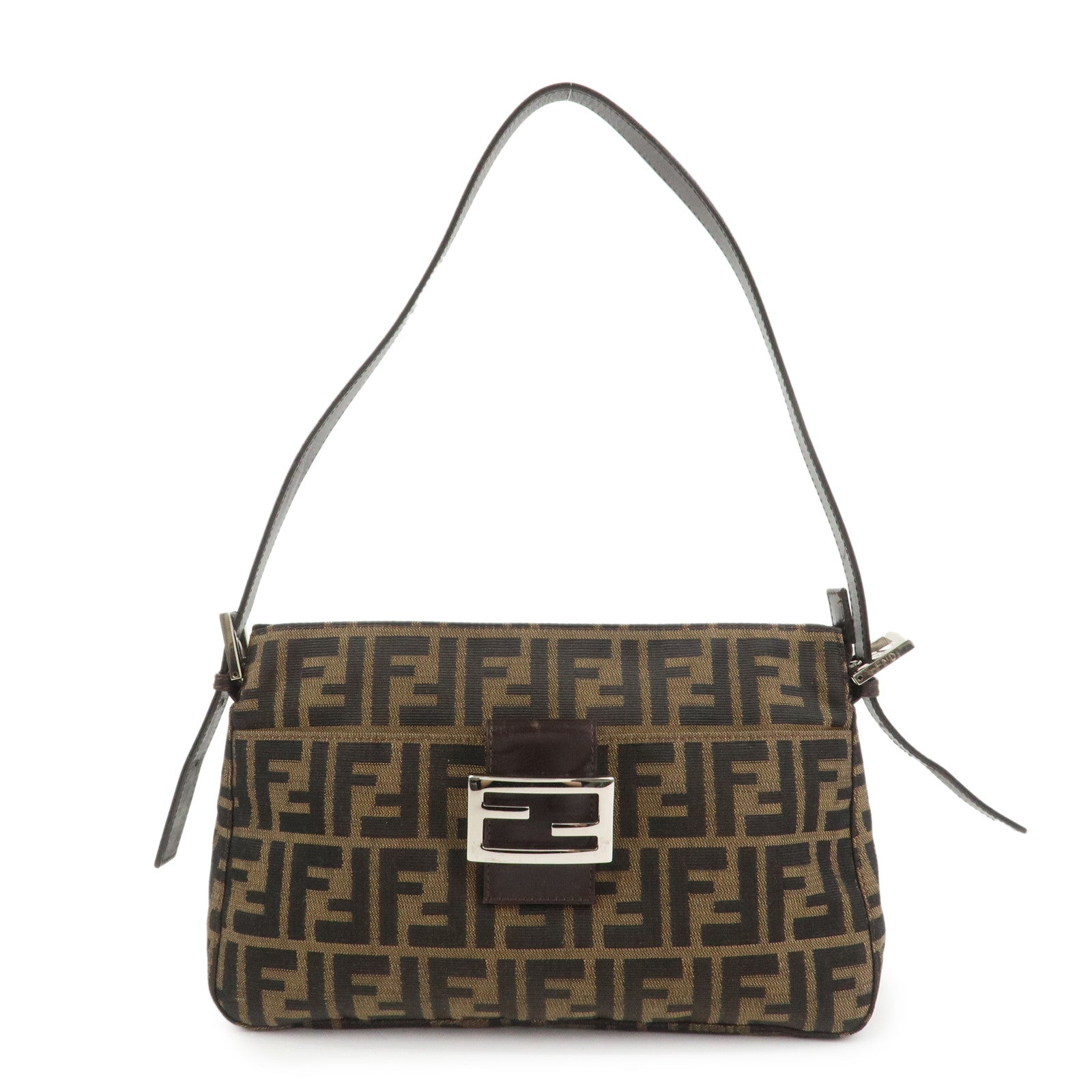 FENDI Zucca Canvas Leather Shoulder Bag Black Brown 21452656609