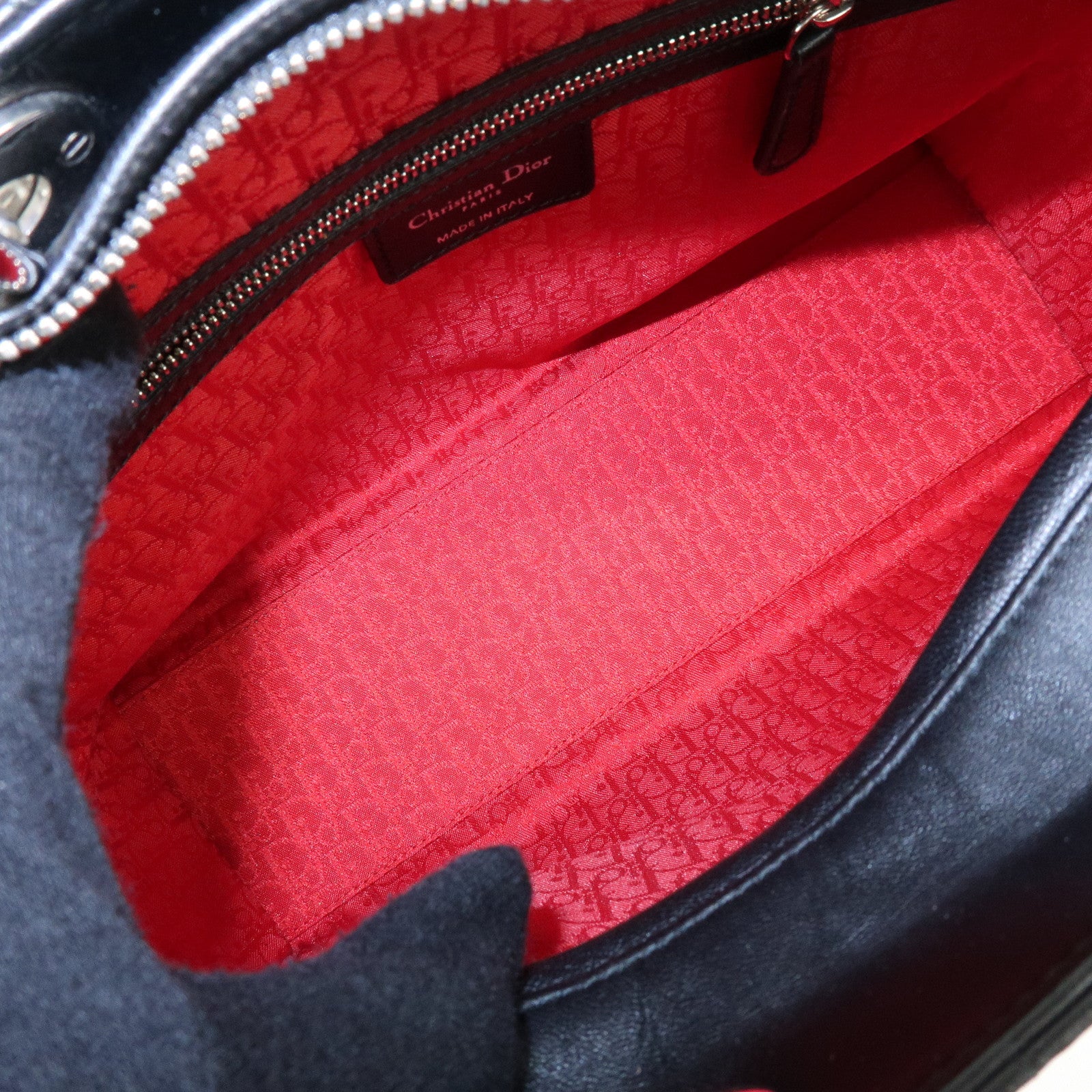 Christian Dior Cannage Large Lamb Skin 2Way Bag Hand Bag Black
