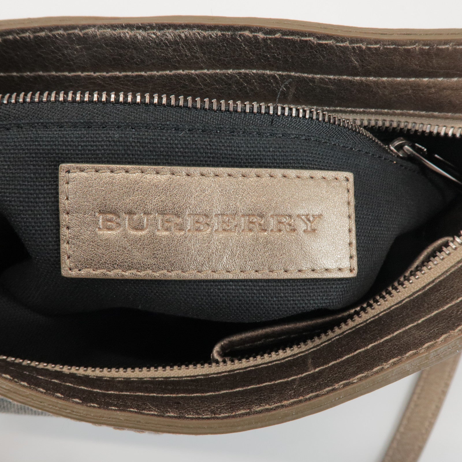 BURBERRY Canvas Leather Plaid Shoulder Bag Crossbody Bag Gold