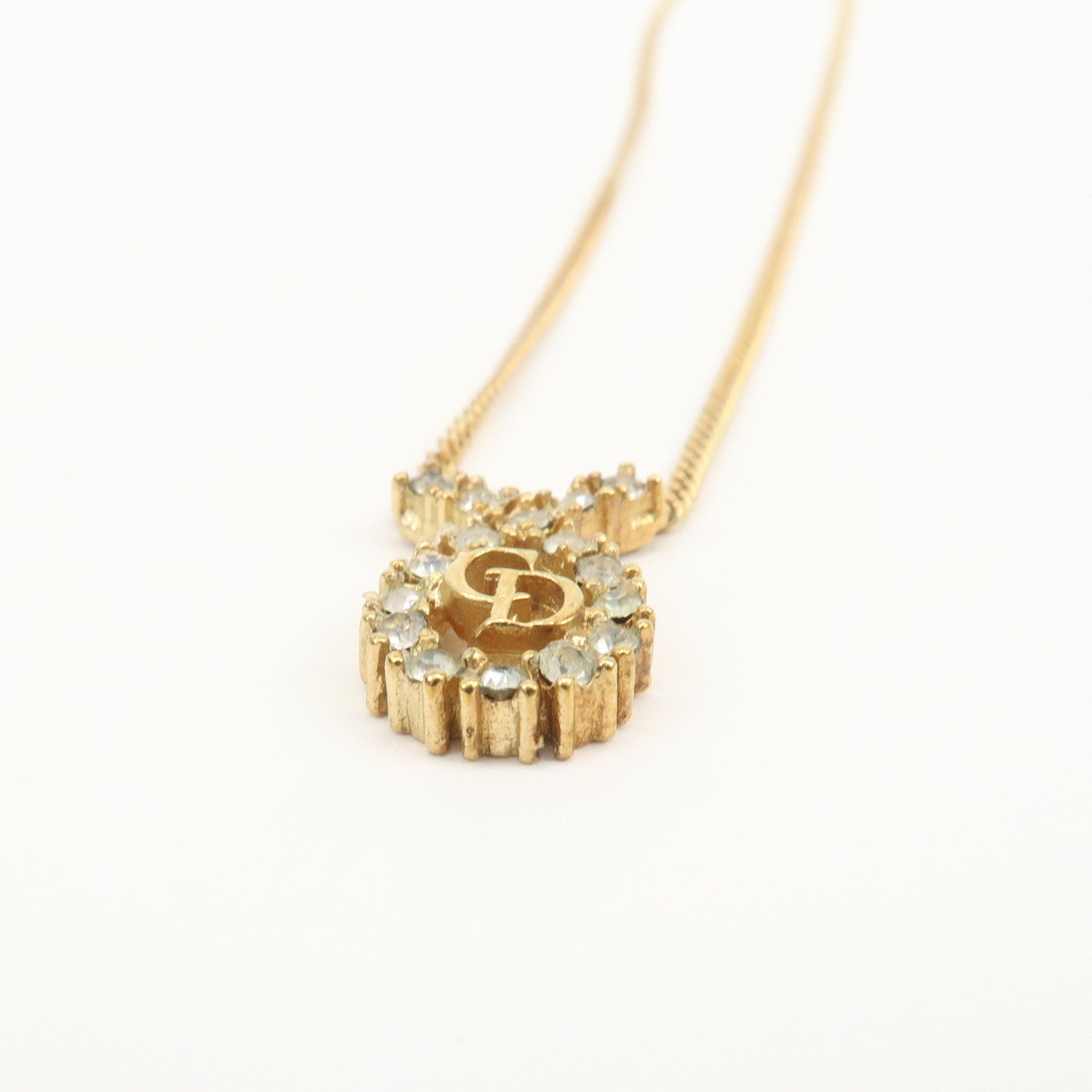 Christian Dior CD Logo Metal Rhinestone Necklace Choker Gold