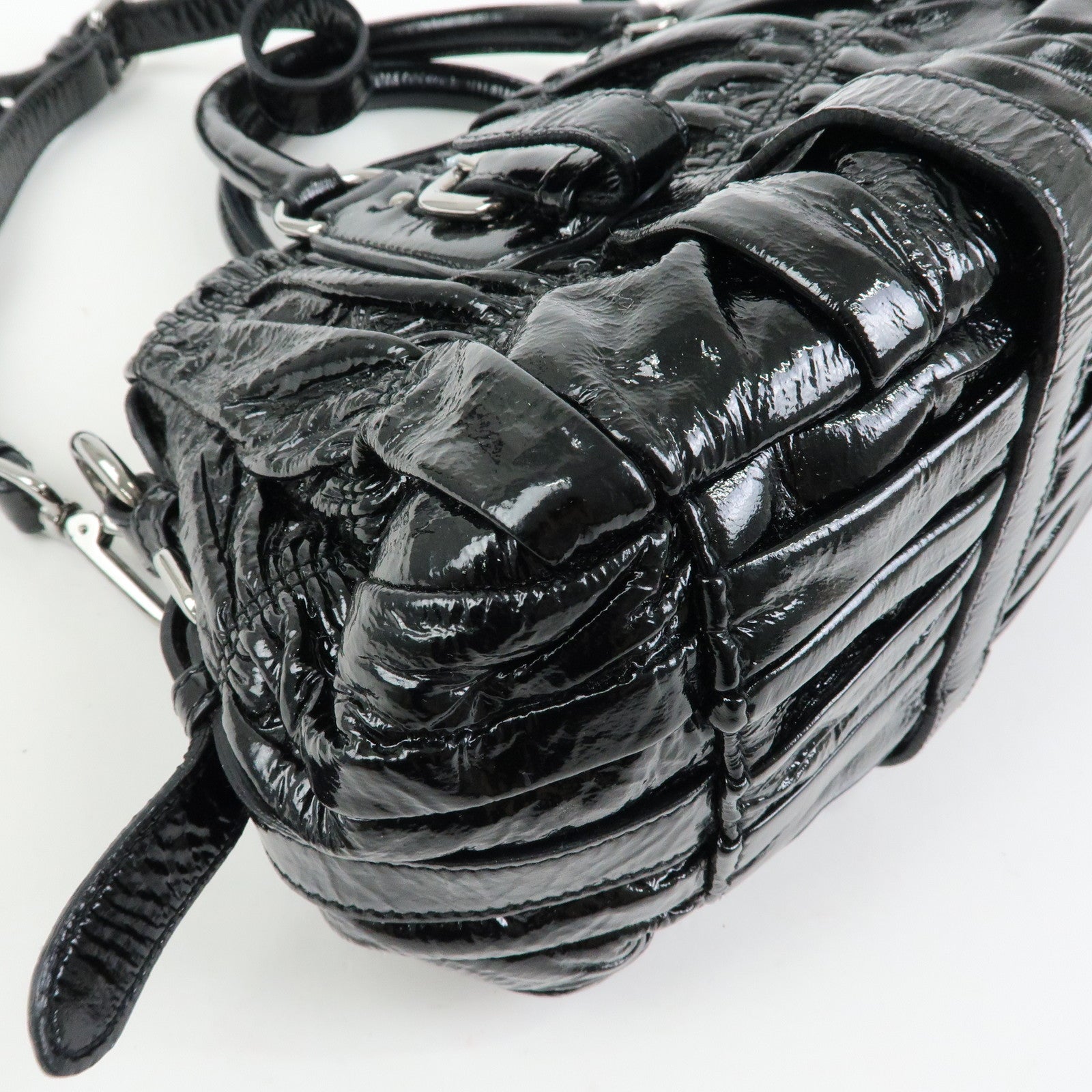 PRADA Patent Leather 2Way Bag Hand Bag Shoulder Bag Black