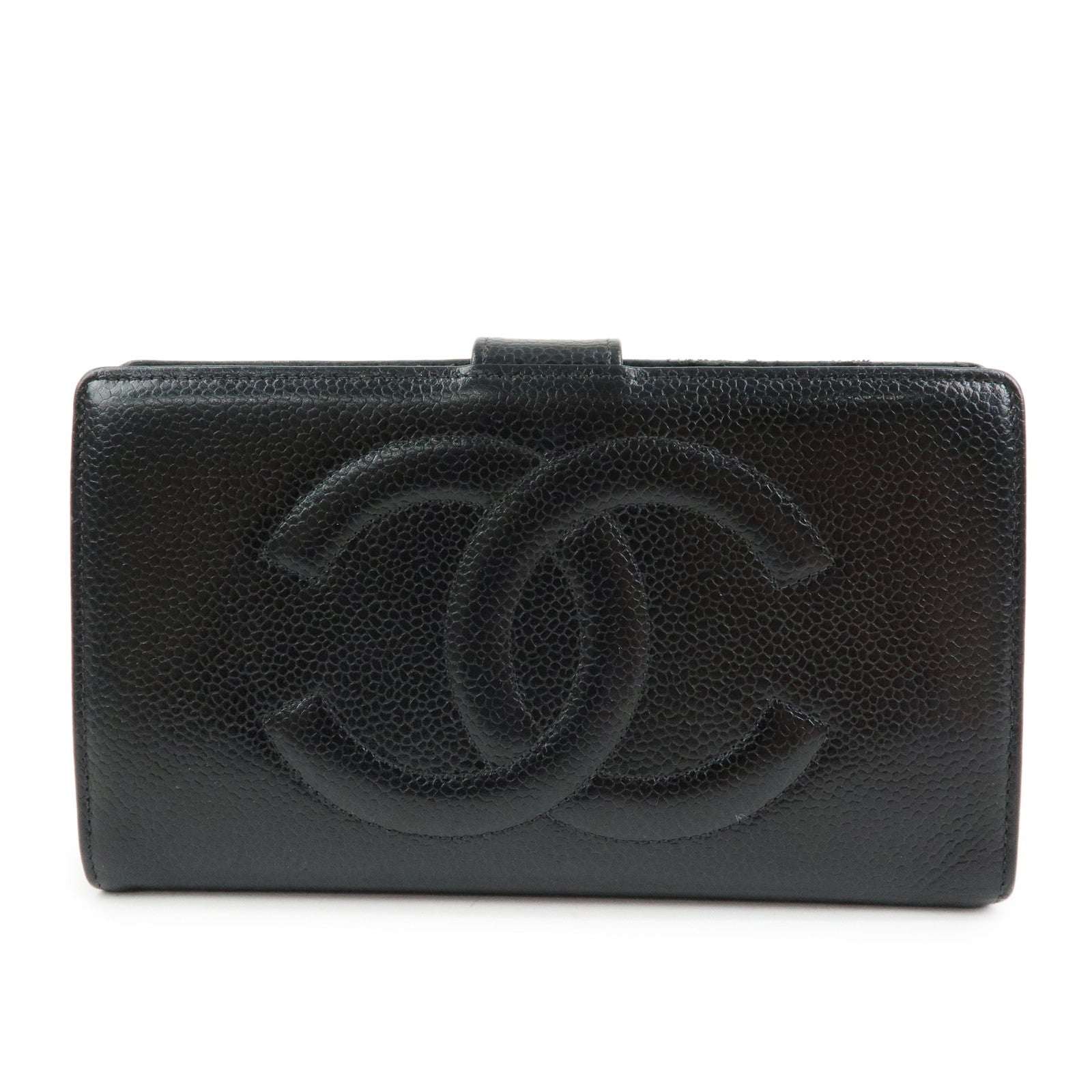 CHANEL COCO Mark Caviarskin Long Wallet Black