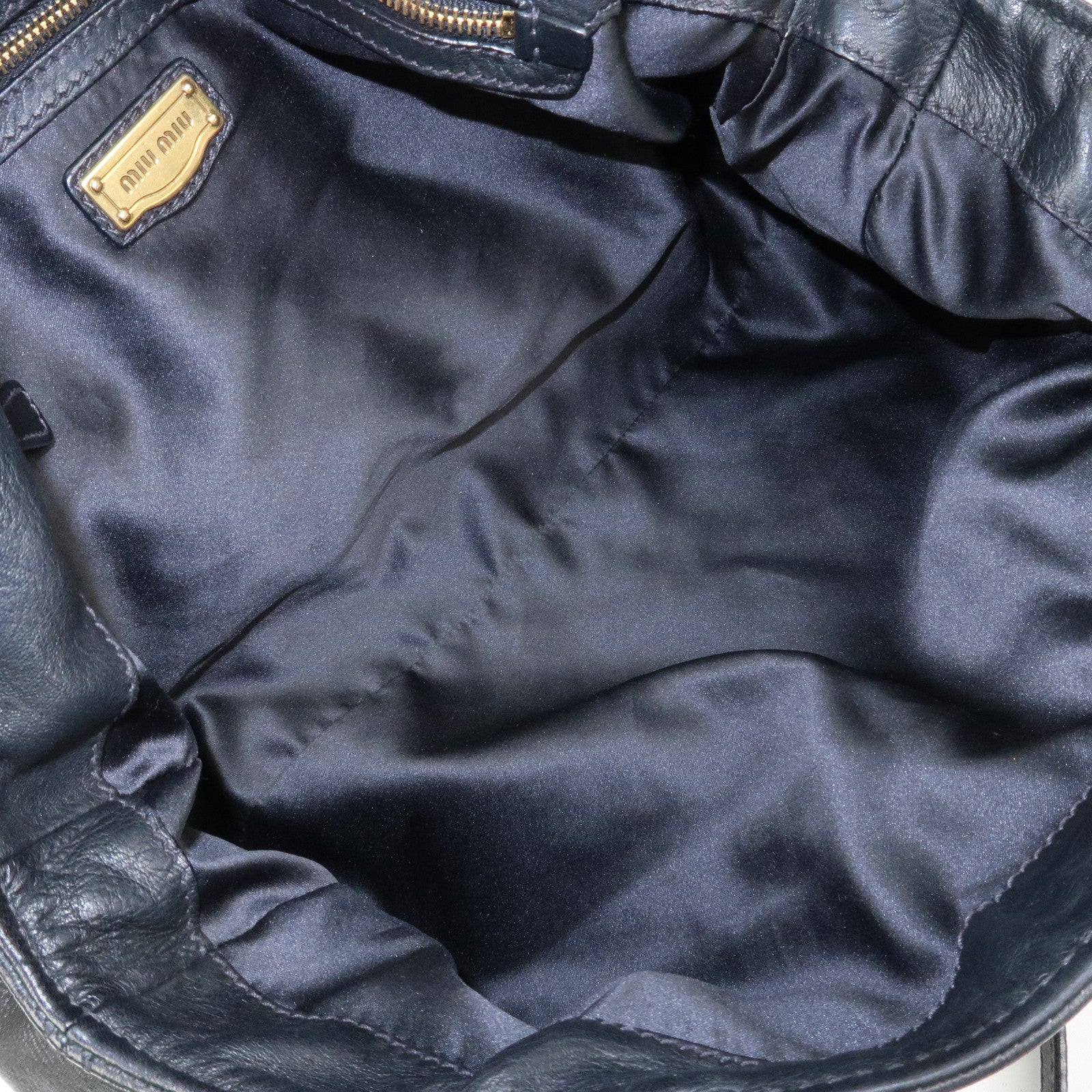 MIU MIU Leather 2 Way Bag Tote Shoulder Crossbody Bag Black Gold