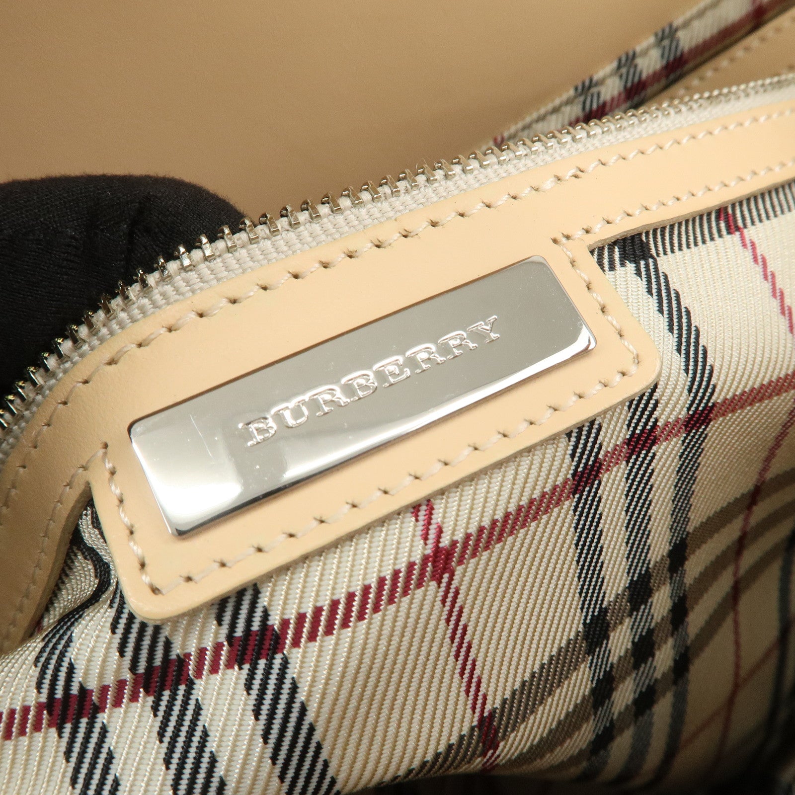 BURBERRY Cotton Leather Tote Bag Hand Bag Natural Beige