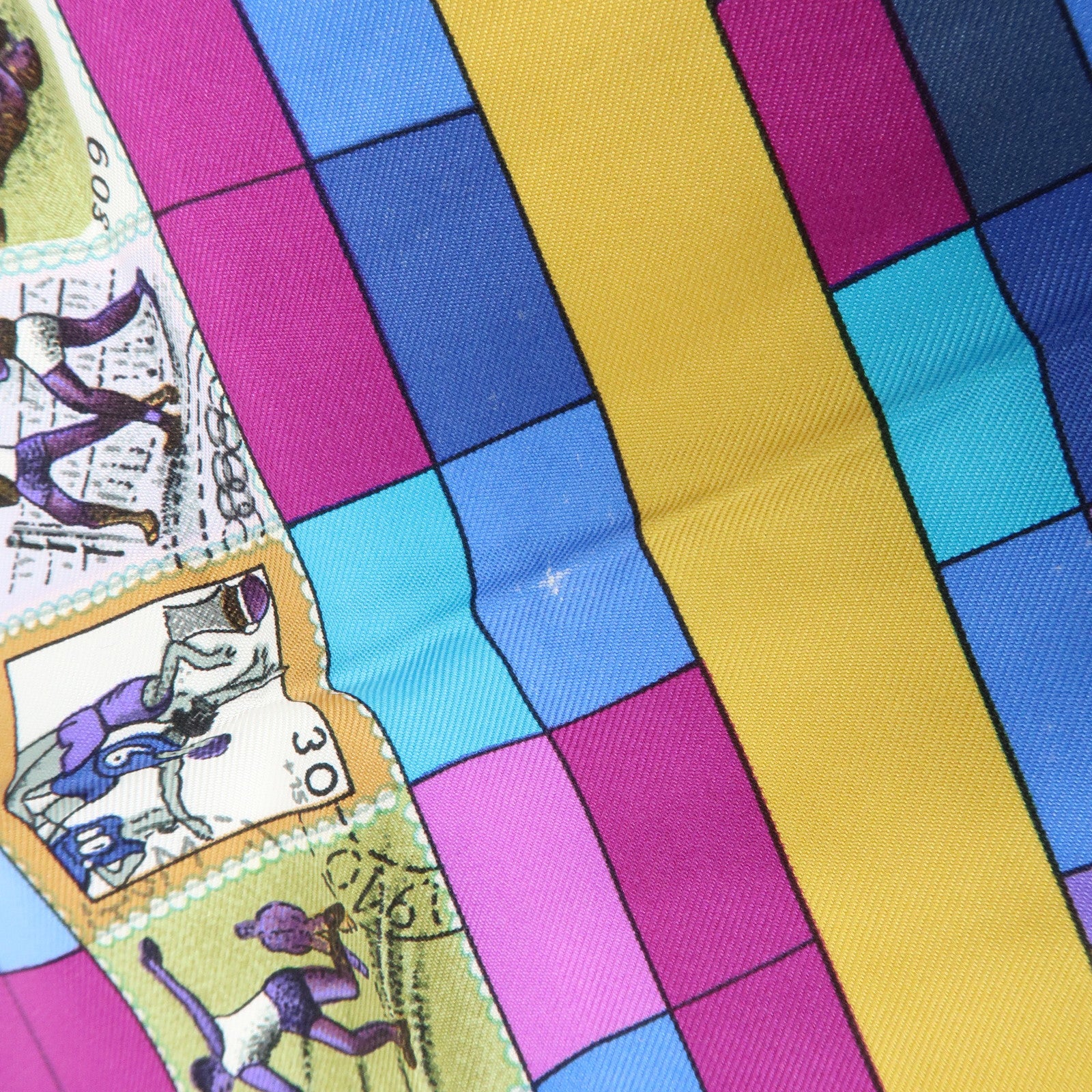 HERMES Carre 90 Silk 100% Scarf CORRESPONDANCE Mustard Purple