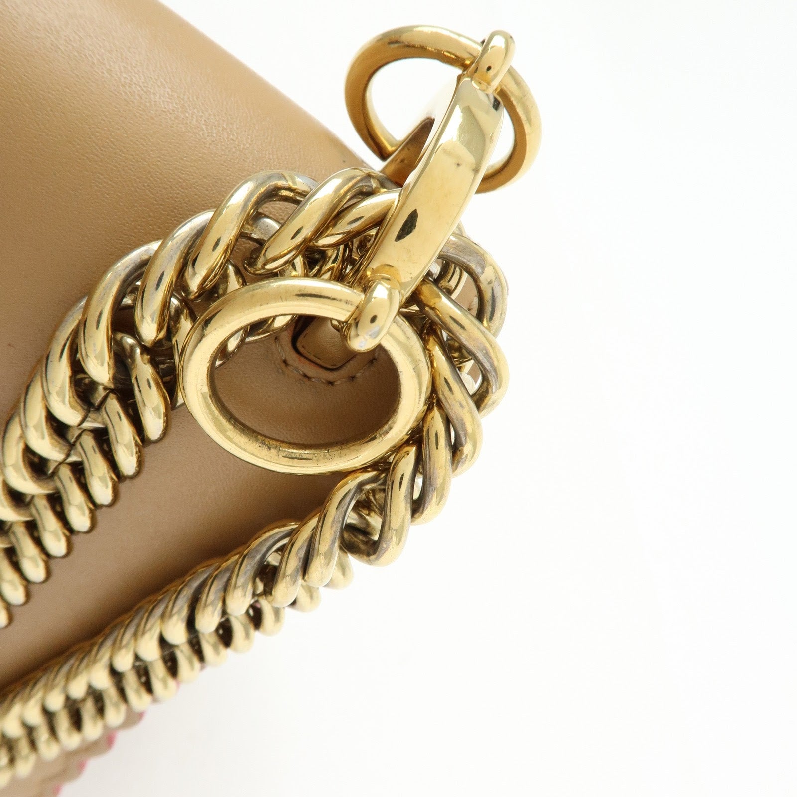 FENDI Mini Kan I Leather Chain Shoulder Crossbody Bag Beige 8M0381