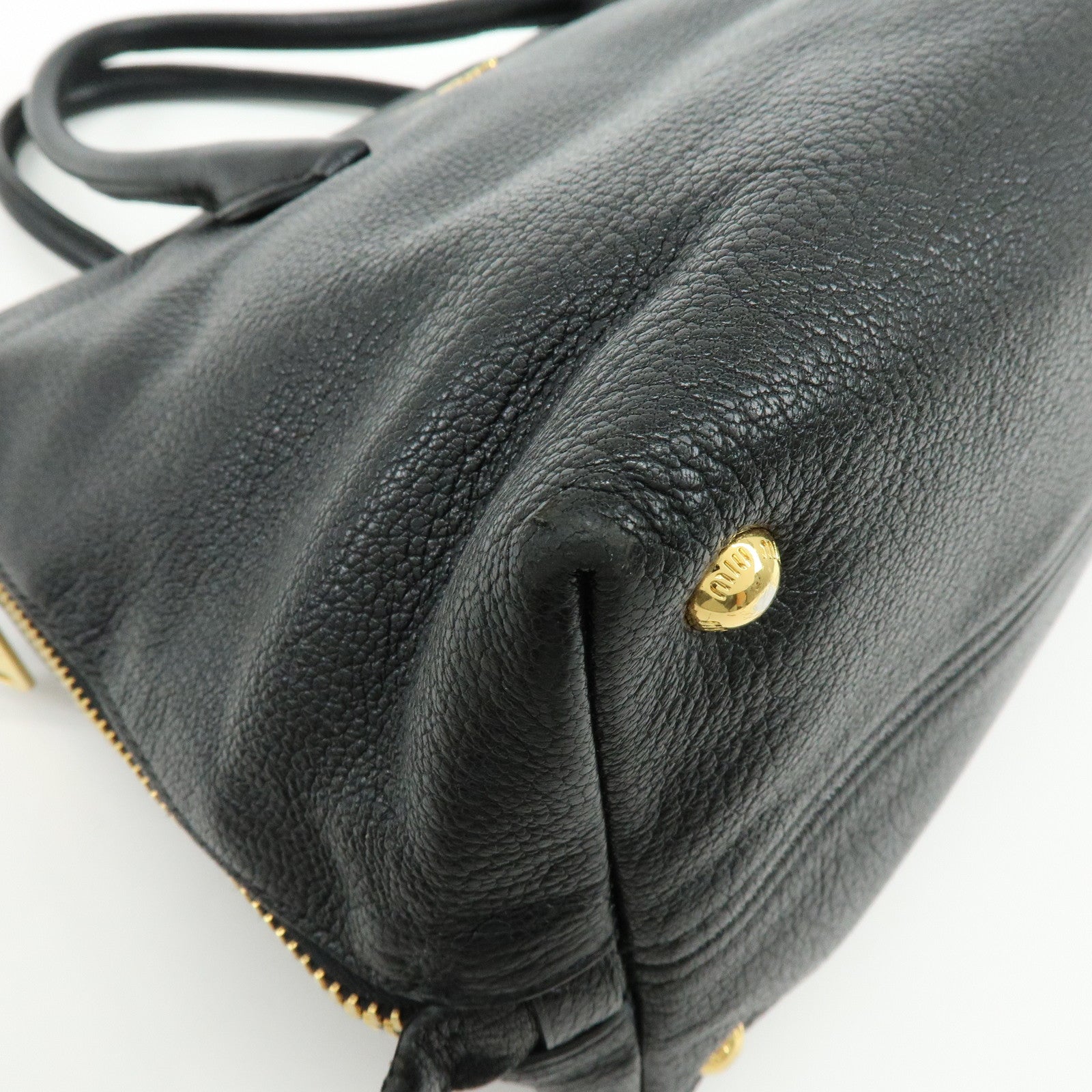 MIU MIU Leather 2Way Bag Hand Bag Shoulder Crossbody Bag Black