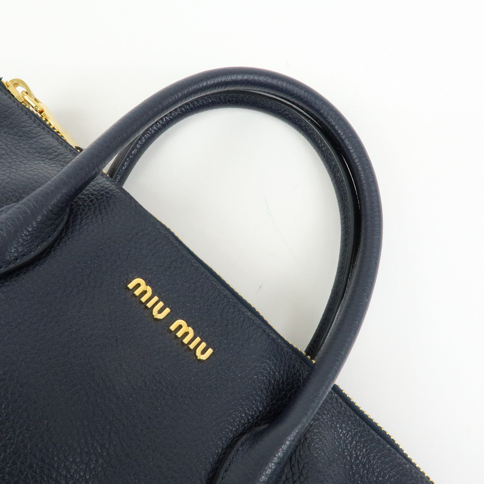 MIU MIU Logo Leather 2WAY Bag Shoulder Bag Hand Bag Navy 5BB016