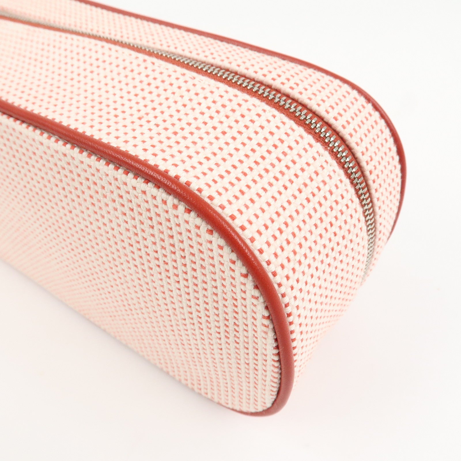 HERMES Escale Cotton100% Leather Pouch Cosmetics Pouch Vermilion