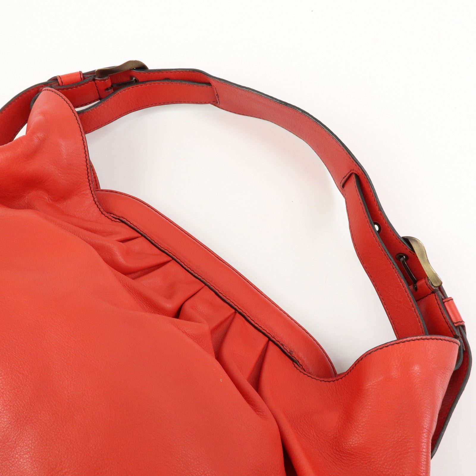 FENDI Logo Leather Shoulder Bag Hand Bag Doctor's Bag Red 8BR579