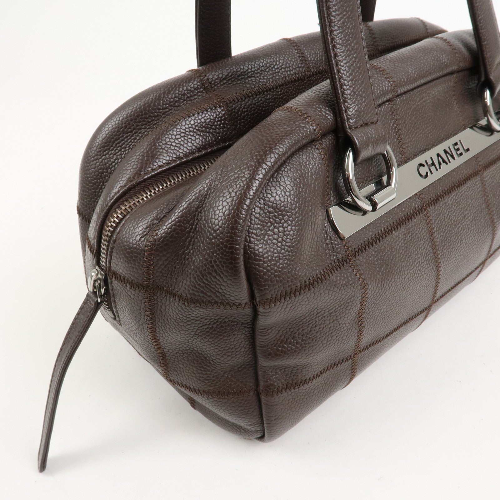 CHANEL Chocolate Bar Caviarskin Boston Bag Shoulder Bag Brown A26135