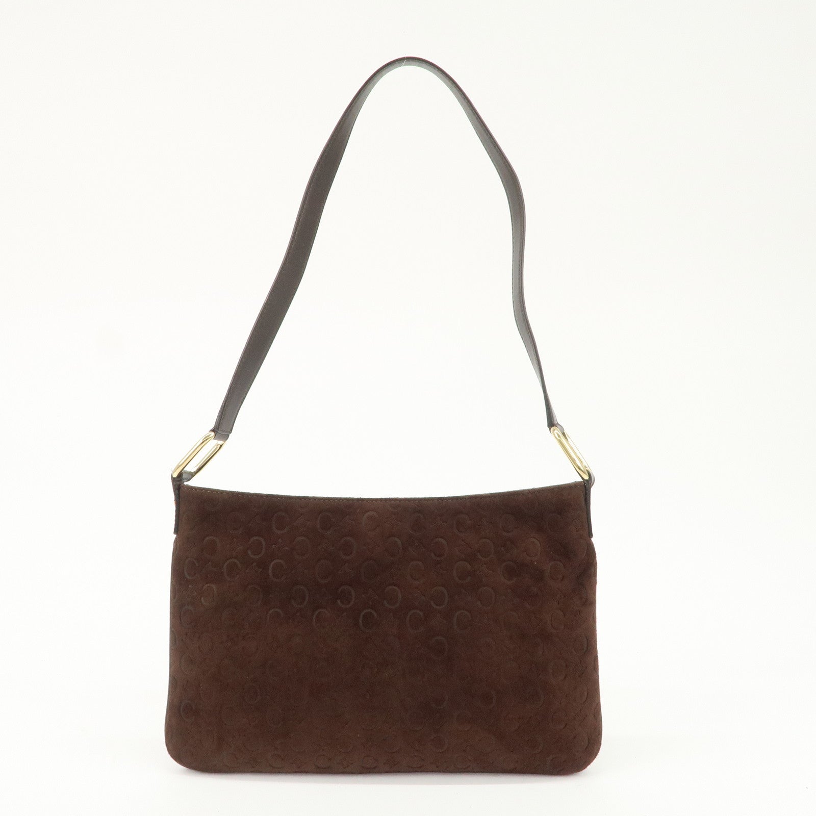 CELINE C Macadam Suede Leather Shoulder Bag Brown