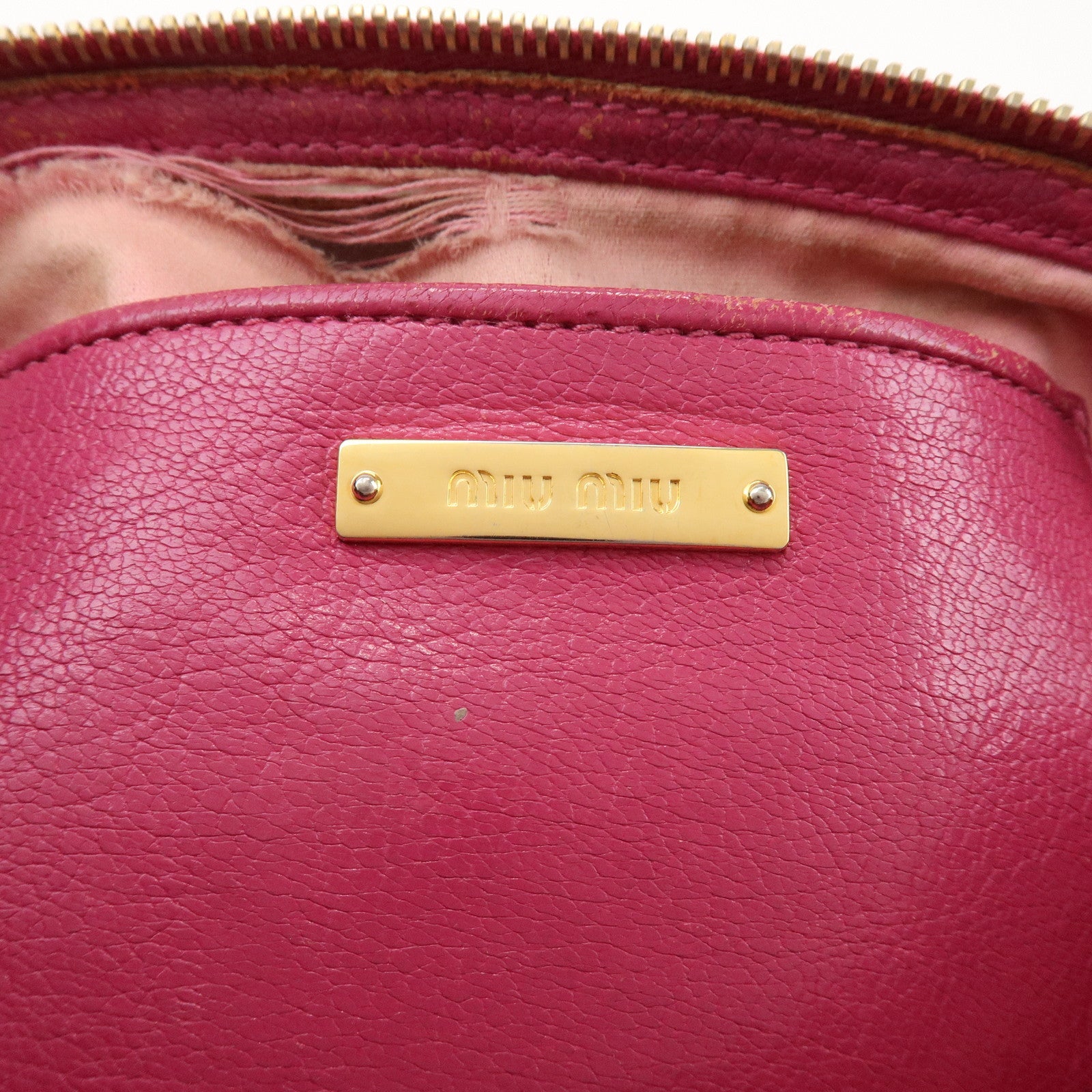 MIU MIU Logo Madras Leather Shoulder Bag Crossbody Bag Pink RT0539