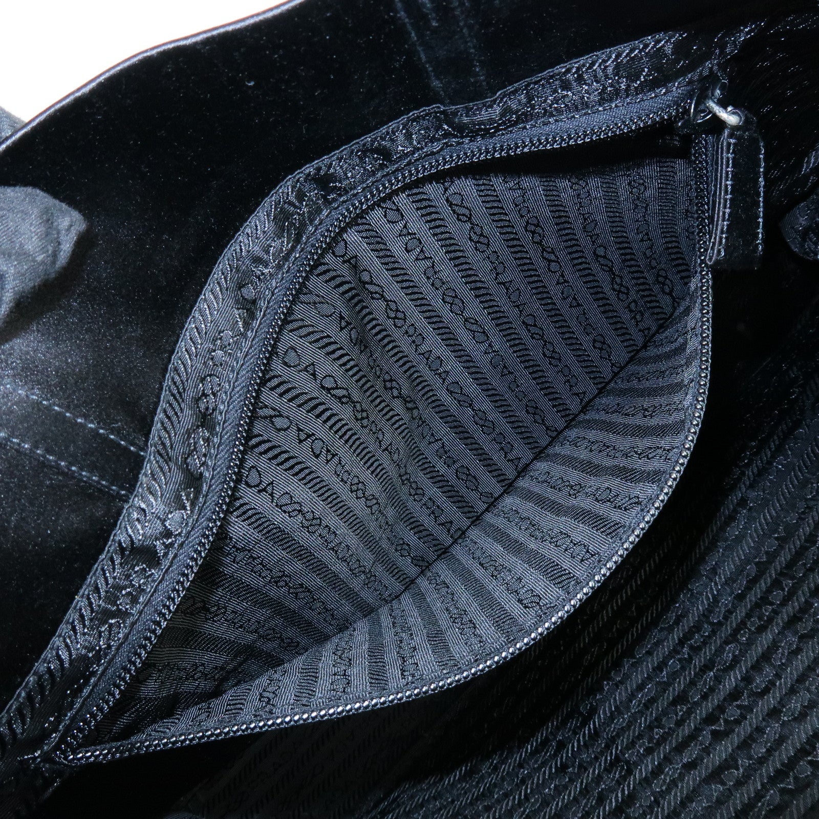 PRADA Triangle Logo Satin Tote Bag Hand Bag Black