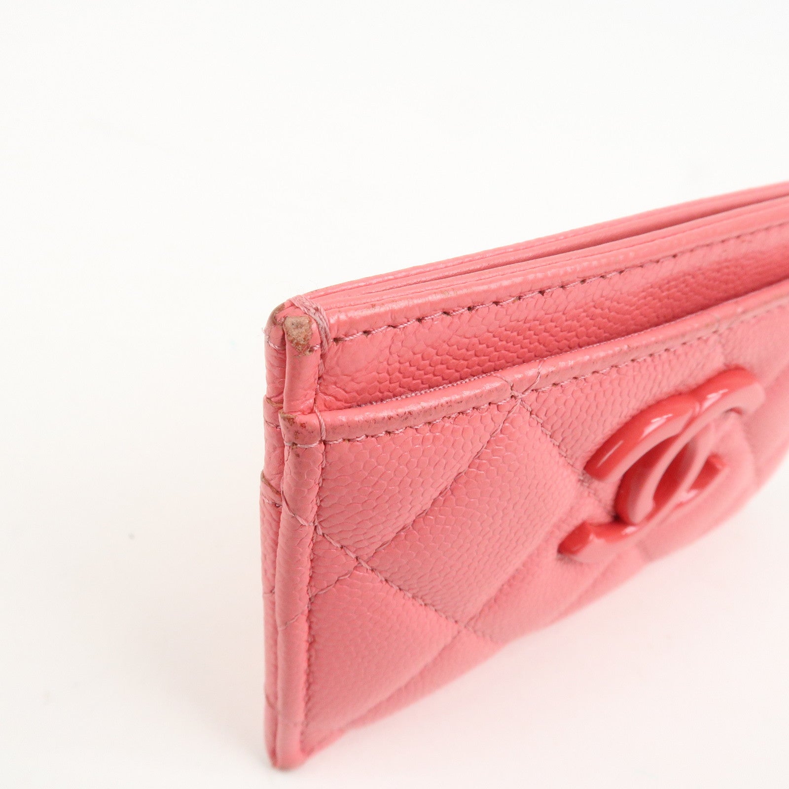 CHANEL COCO Mark Matelasse Caviarskin Card Case Pink