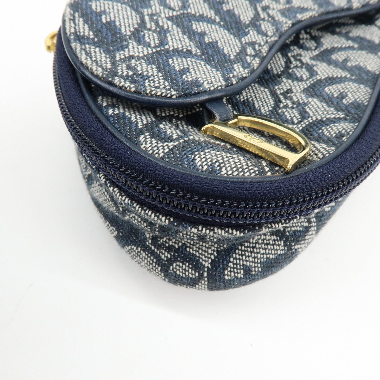 Christian Dior Trotter Jacquard Canvas Leather Cosmetic Pouch Navy