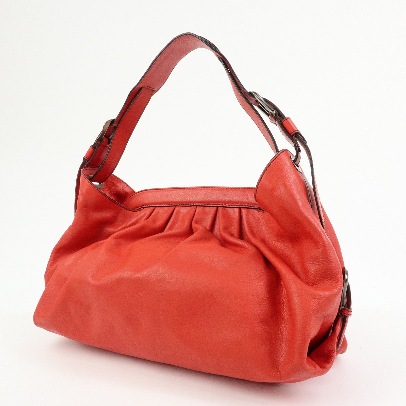 FENDI Logo Leather Shoulder Bag Hand Bag Doctor's Bag Red 8BR579