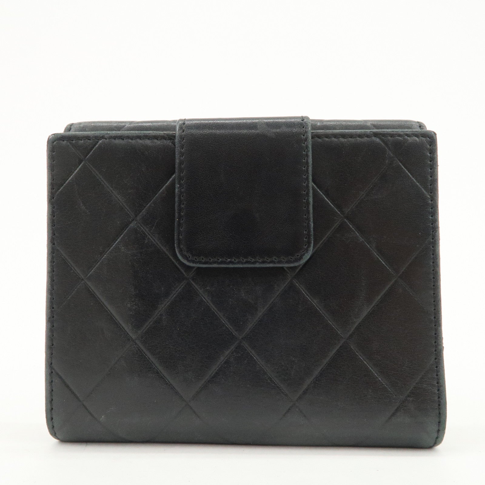 CHANEL Logo Matelasse Lamb Skin Bi-fold Wallet Black