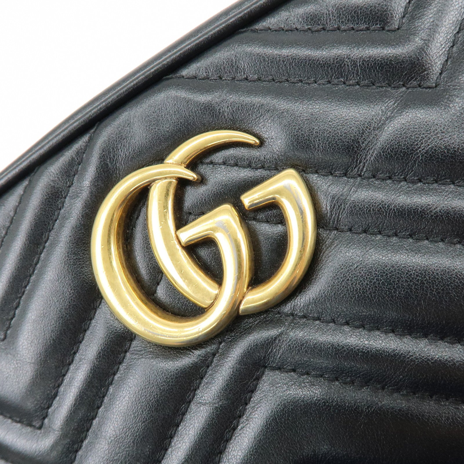 GUCCI GG Marmont Shevron Leather Shoulder Bag Black 447632