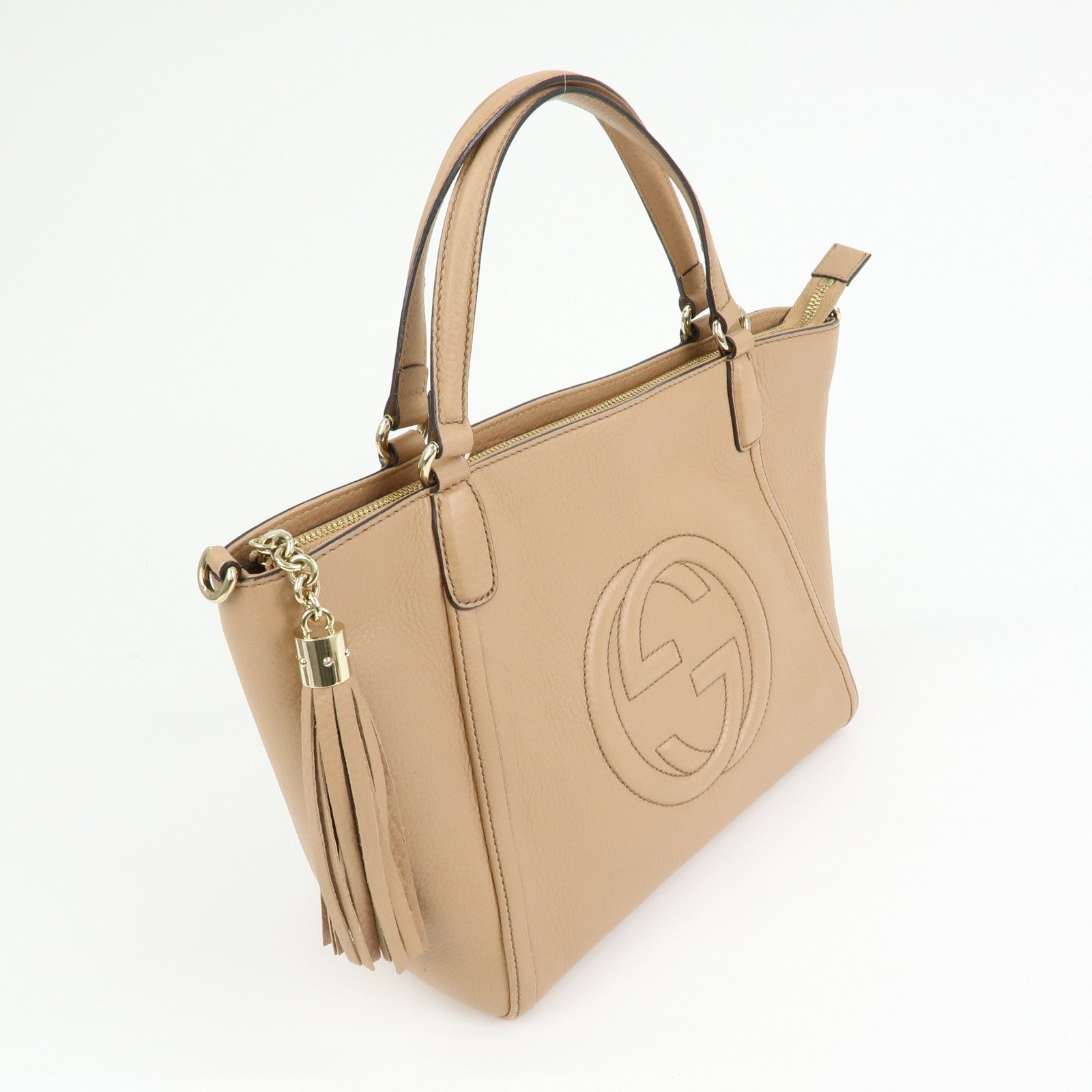 GUCCI SOHO Interlocking G Leather 2Way Hand Bag Beige 369176