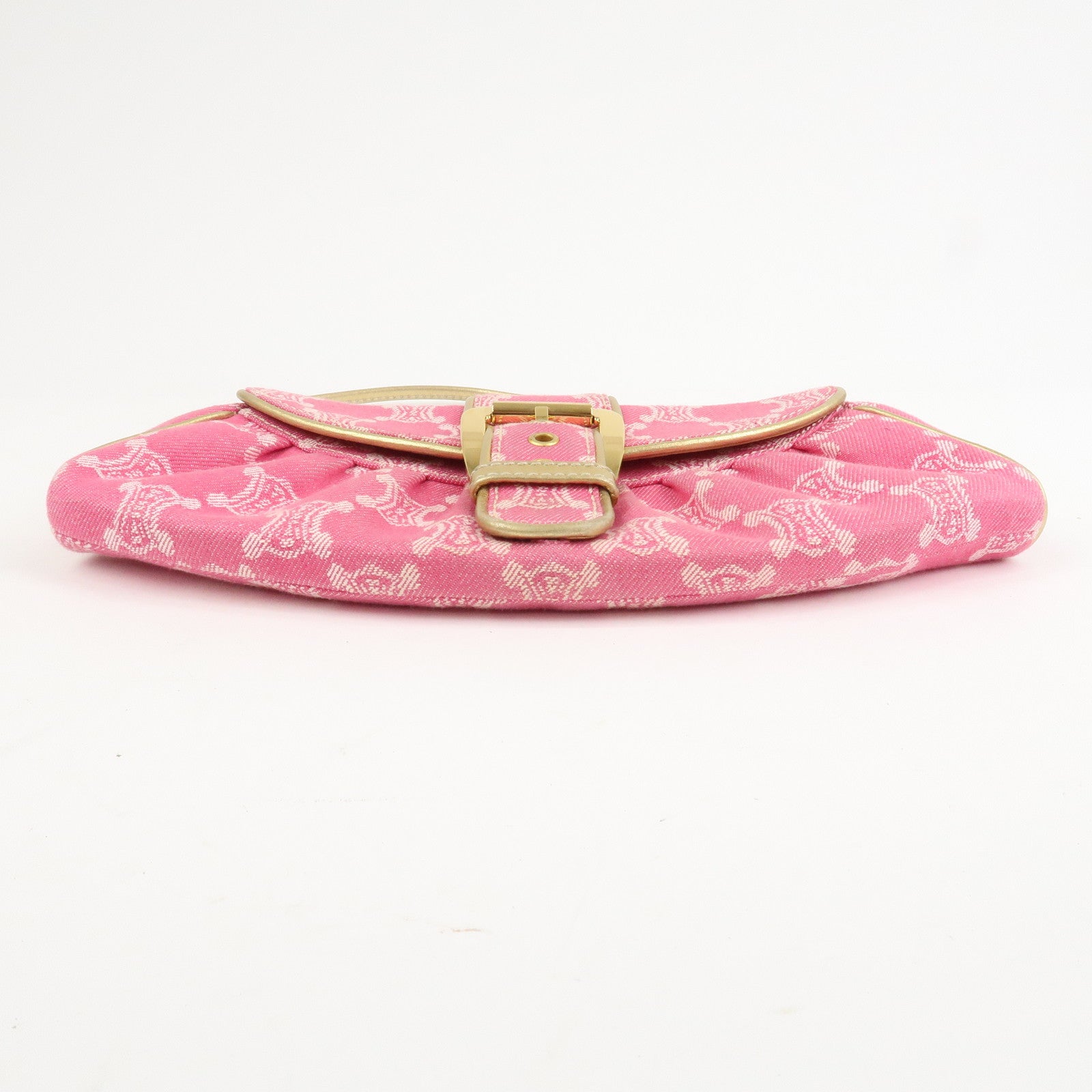 CELINE Triomphe Leather Canvas Shoulder Bag Hand Bag Pink Gold