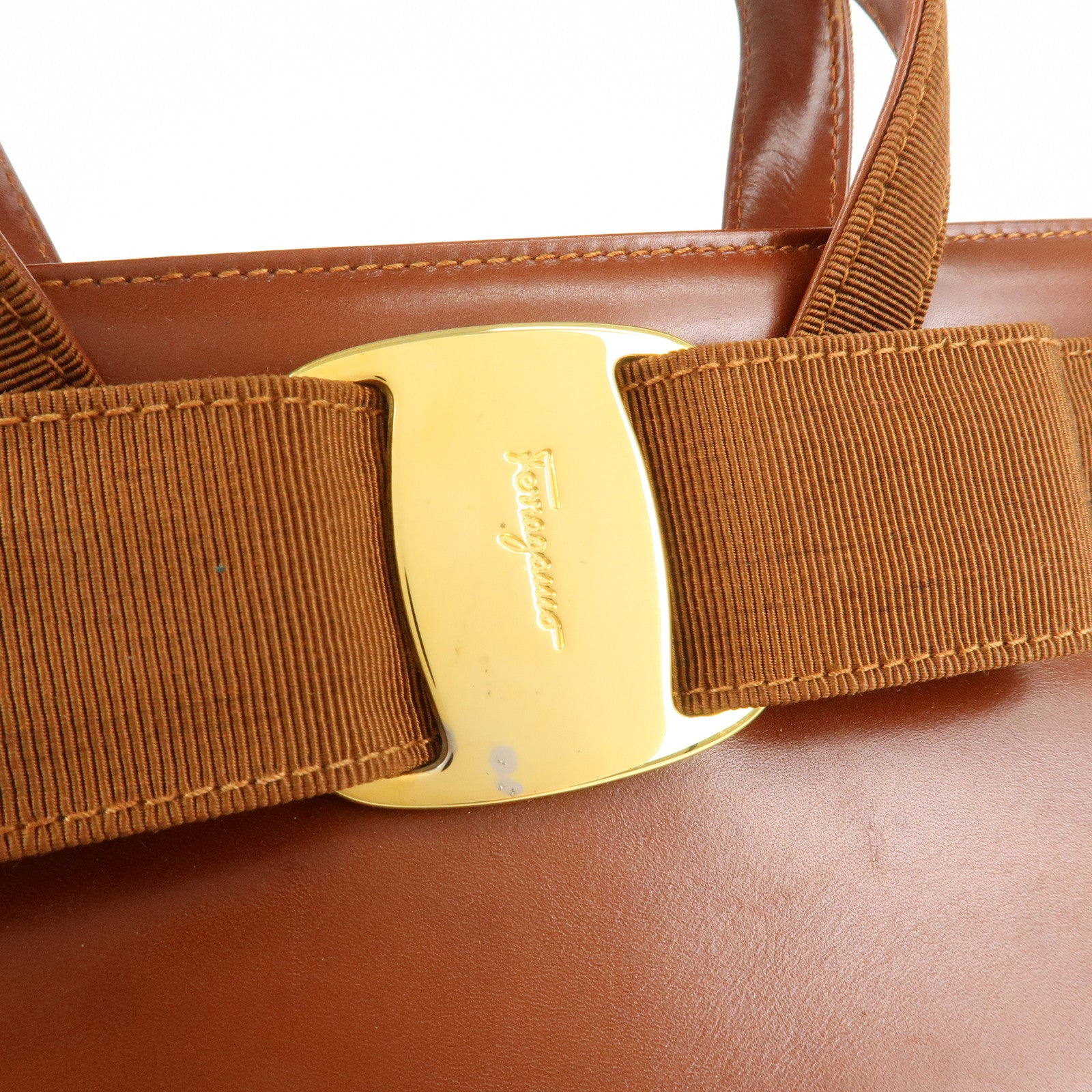Ferragamo Vara Leather Hand Bag Shoulder Bag Brown Used