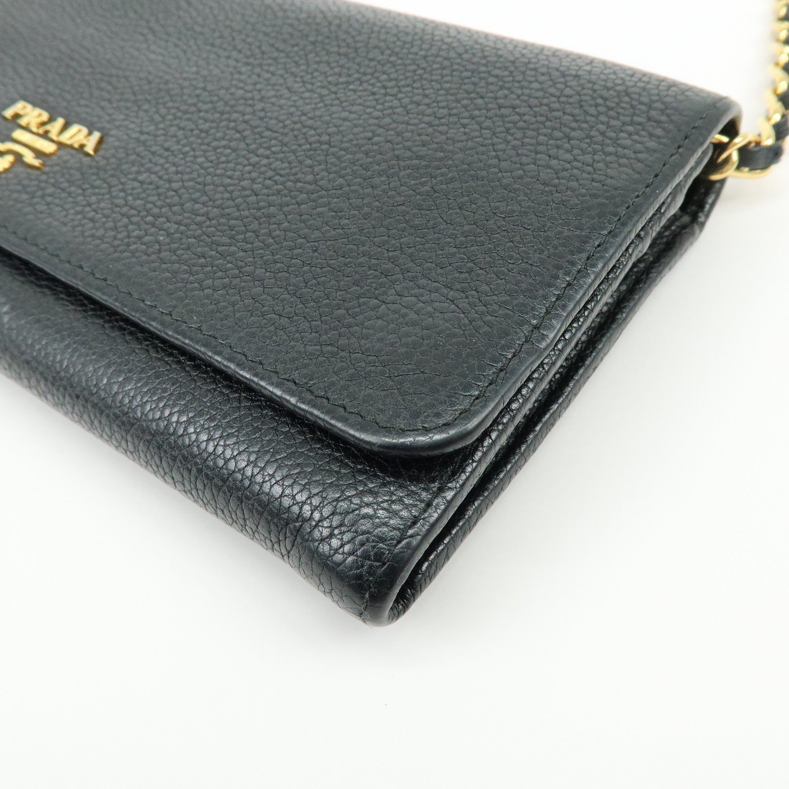 PRADA Saffiano Leather Chain Wallet Shoulder Bag Black 1M1290