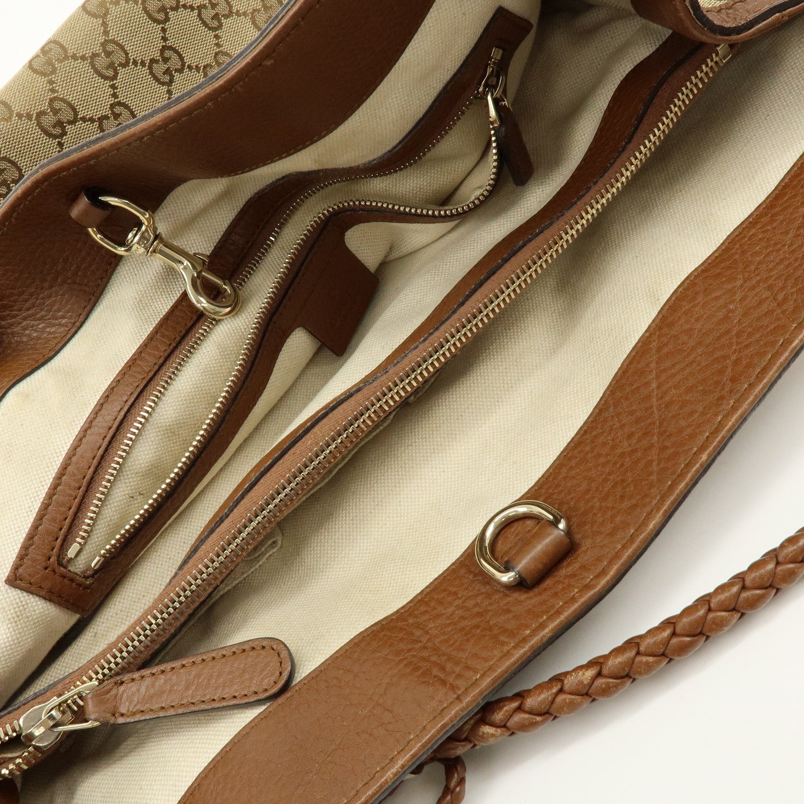 GUCCI Bamboo GG Canvas Leather Tote Bag Hand Bag Brown 269945